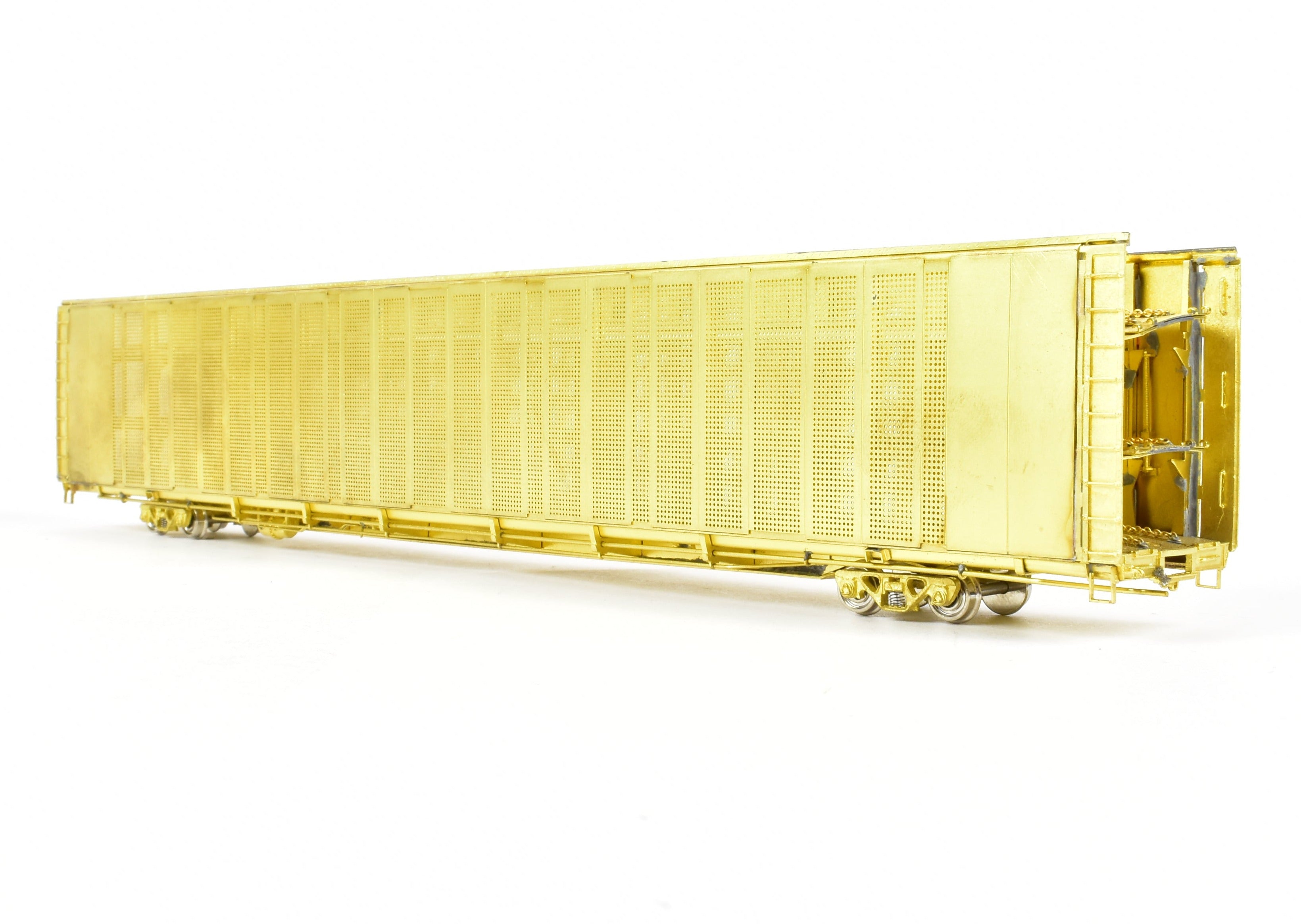 HO Scale Brass Model Safe-T-Pack Auto Rack Tri-Level with Open Top and Open Ends by Overland Models, Inc. for Various Roads including ATSF, FEC, and UP