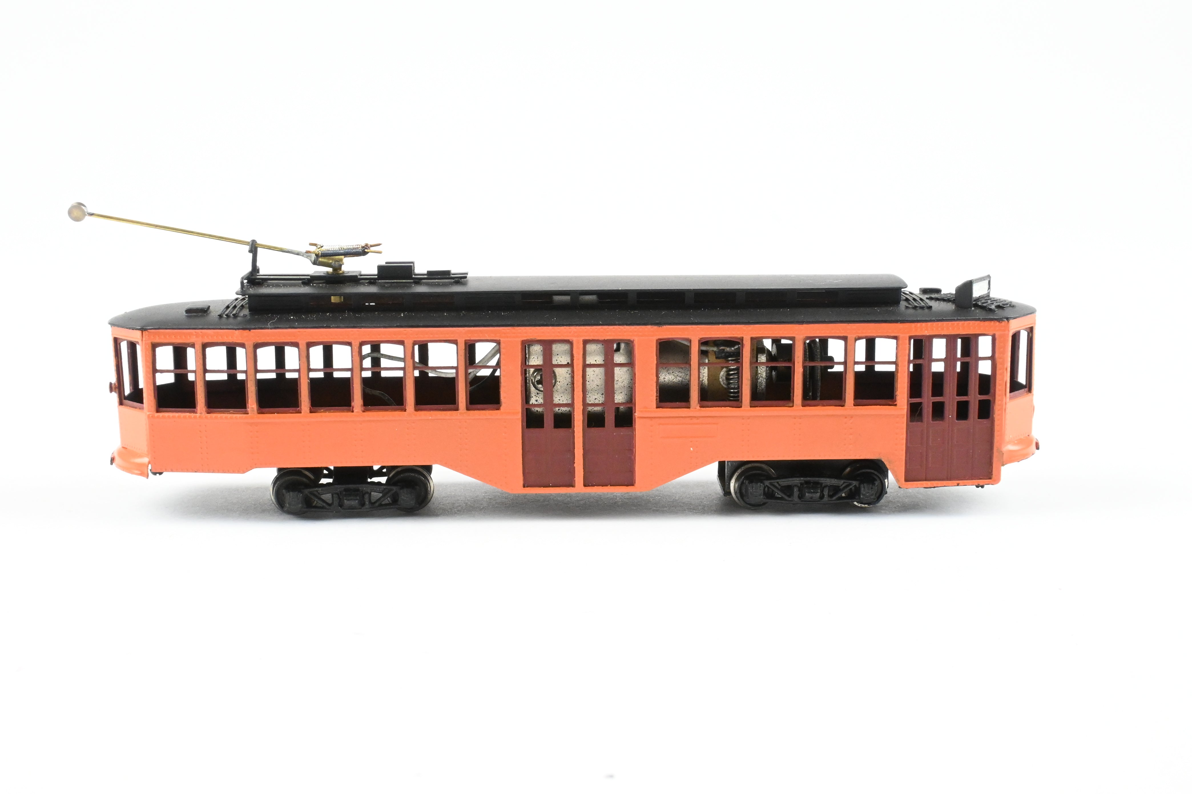 HO Scale Brass Single Ended Trolley Car Model of Pittsburgh Railway Co. by Fairfield Models, Custom Painted in Orange and Black without Lettering