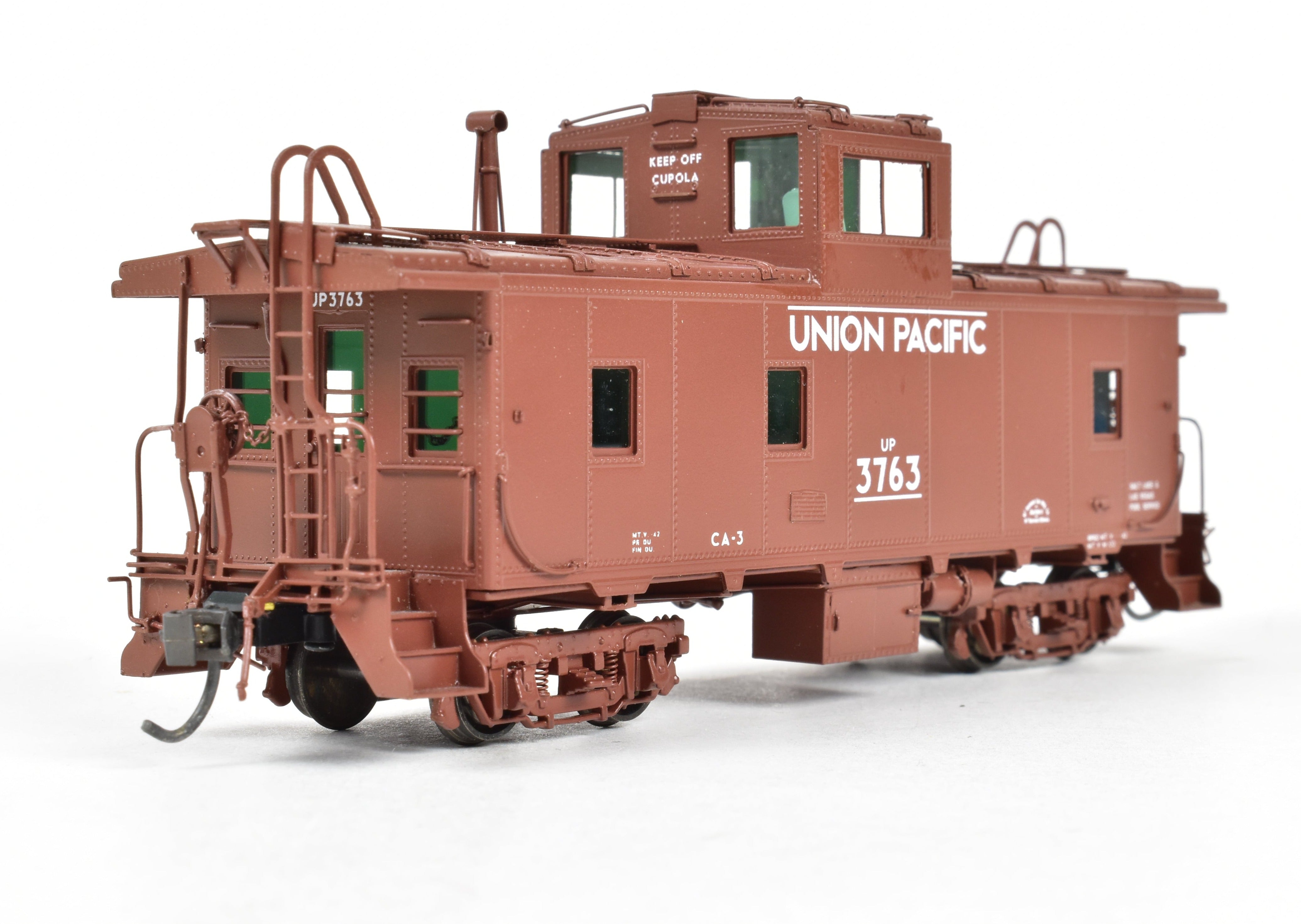 HO Scale Brass Union Pacific CA - 3 Caboose Model by Overland Models, Inc. (OMI), 2000 Run, Freight Car Red with Original White Lettering, FP No. 3763