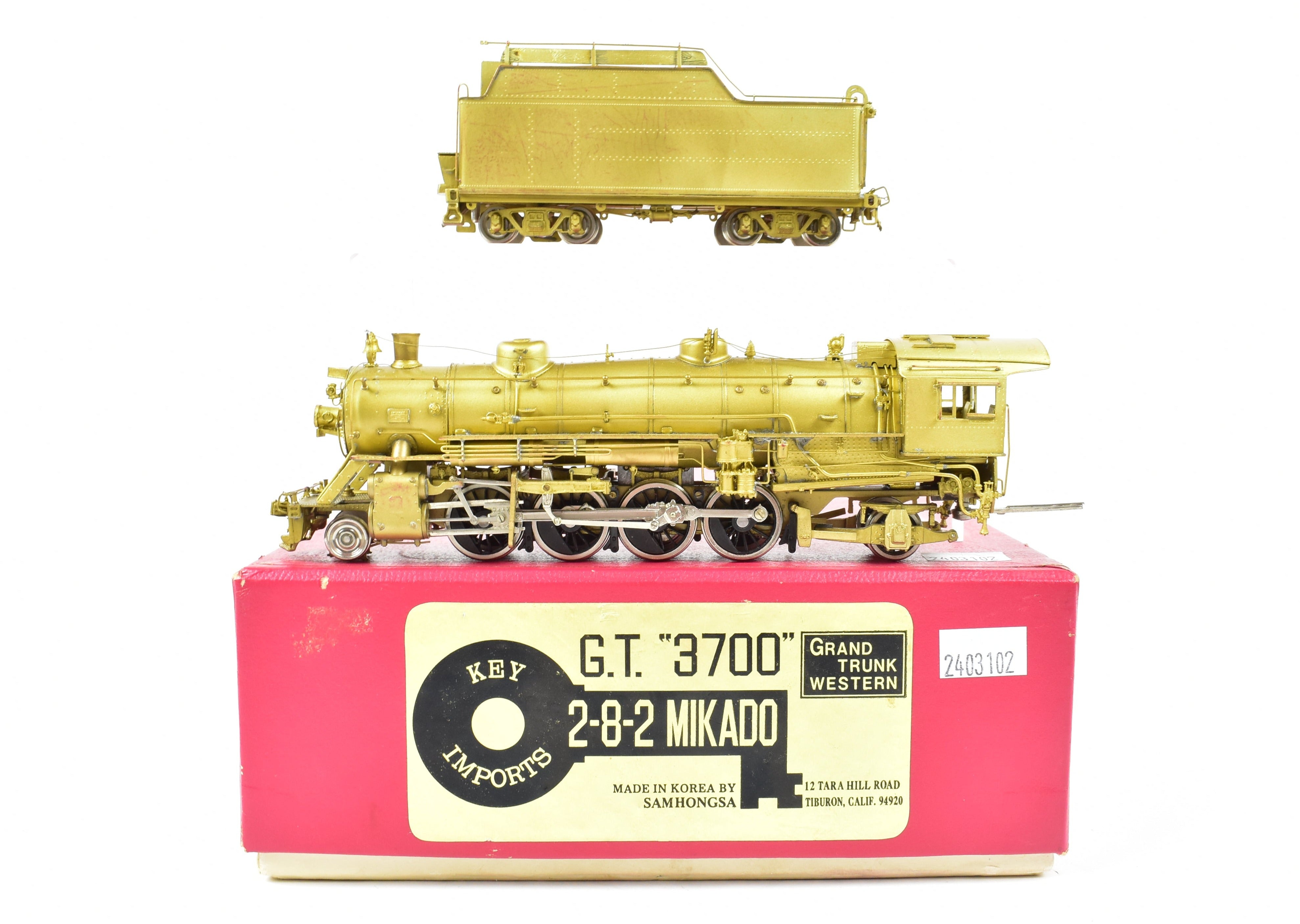 HO Scale Brass Model Train - Key Imports GTW Grand Trunk Western 3700 2-8-2 Mikado Engine