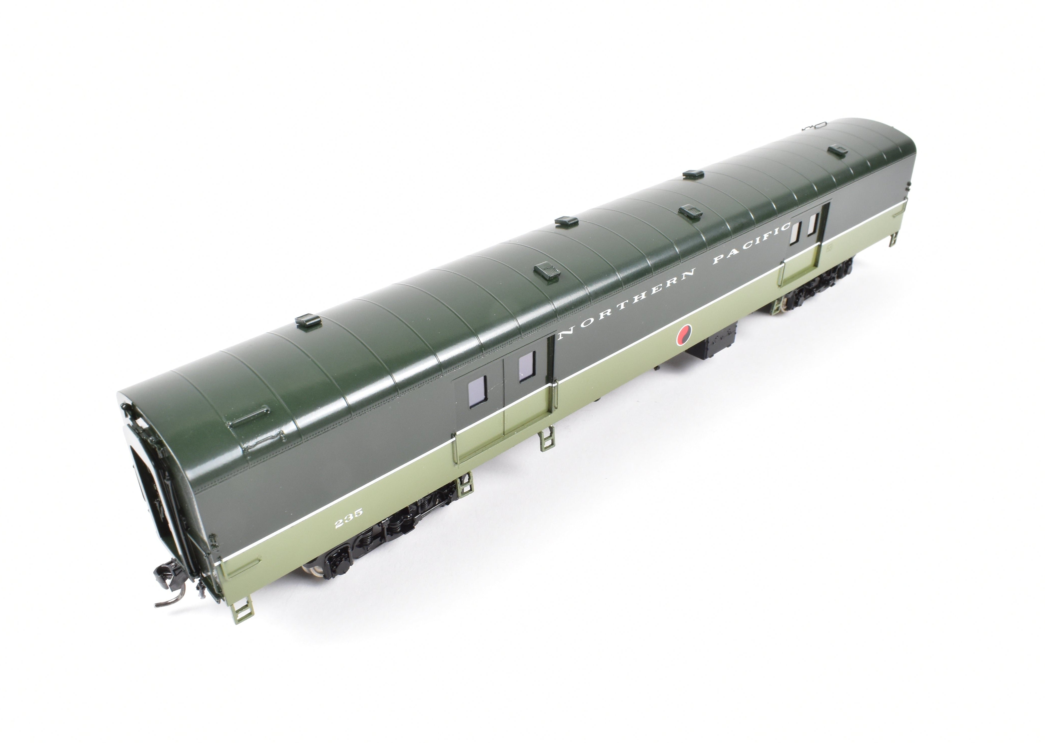 HO Scale Brass Model Railroad Baggage Car by A. W. Enterprises - Northern Pacific #203 - 239 Professionally Painted in North Coast Limited Lowey Scheme