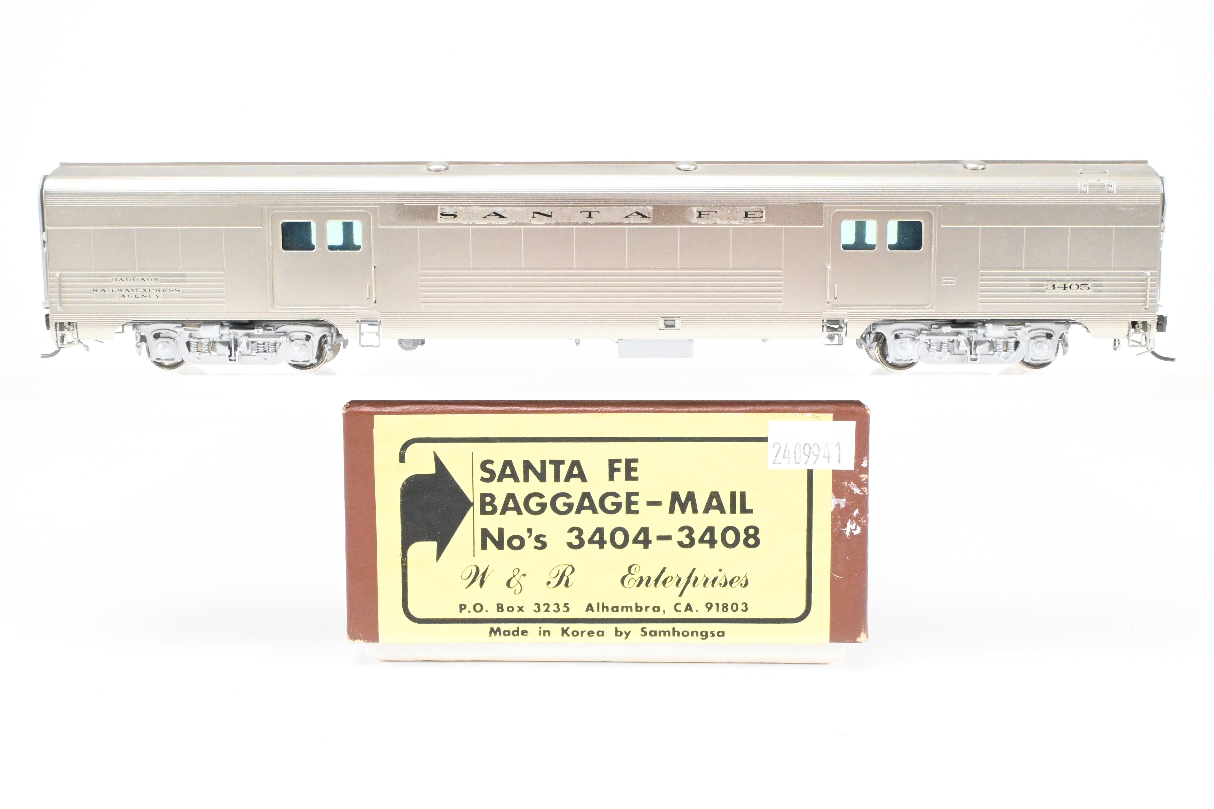 HO Scale Brass W&R Enterprises ATSF - Santa Fe Baggage - Mail Car Models Ranging from No's 3404 to 3408, Specifically Finished as No. 3405