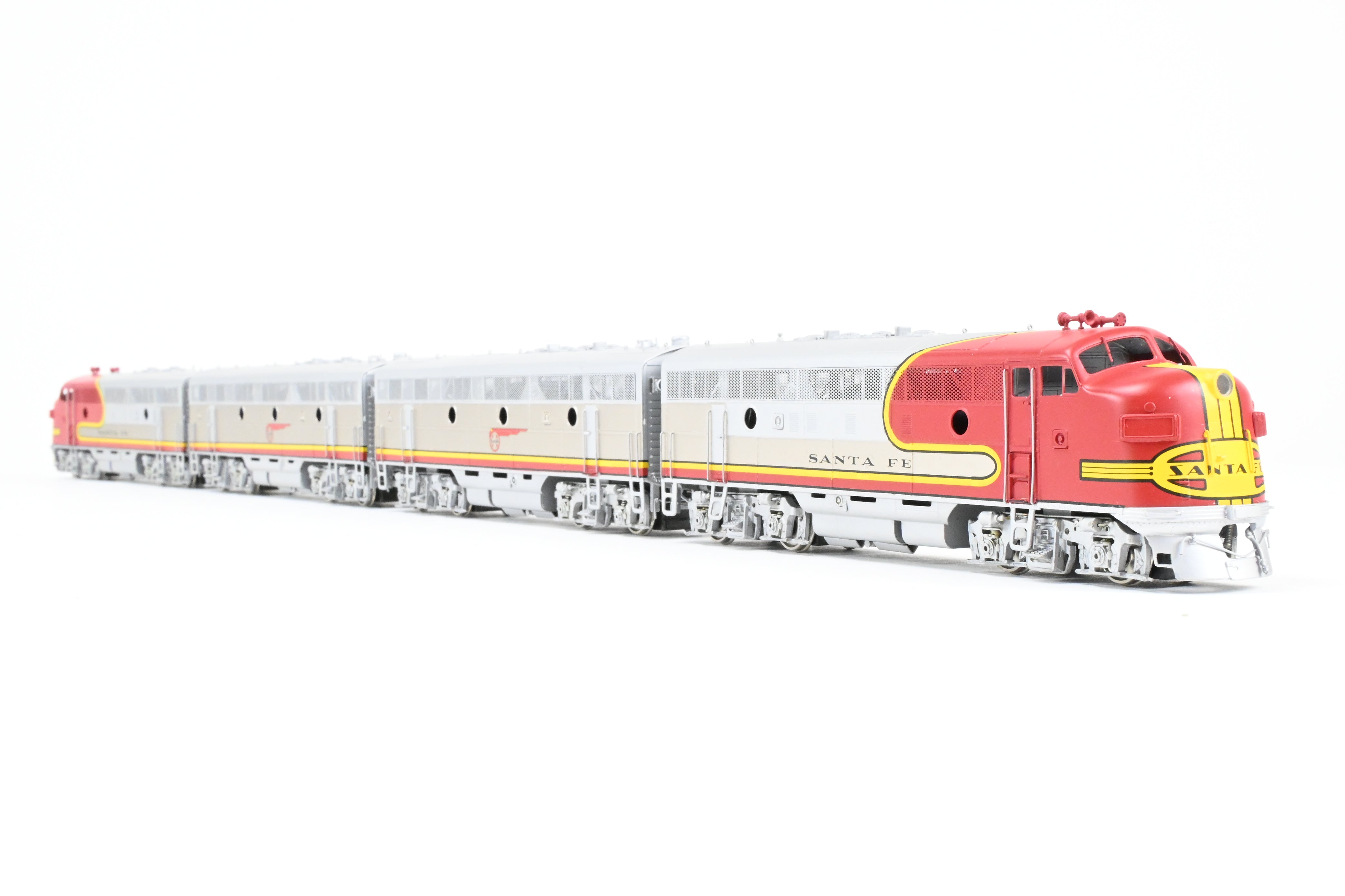 High - Quality HO Scale Brass Oriental Limited ATSF - Santa Fe EMD F3 Phase II/III 1500 HP A/B/B/A Set with Factory - Applied Plating and Painting for Model Train Enthusiasts