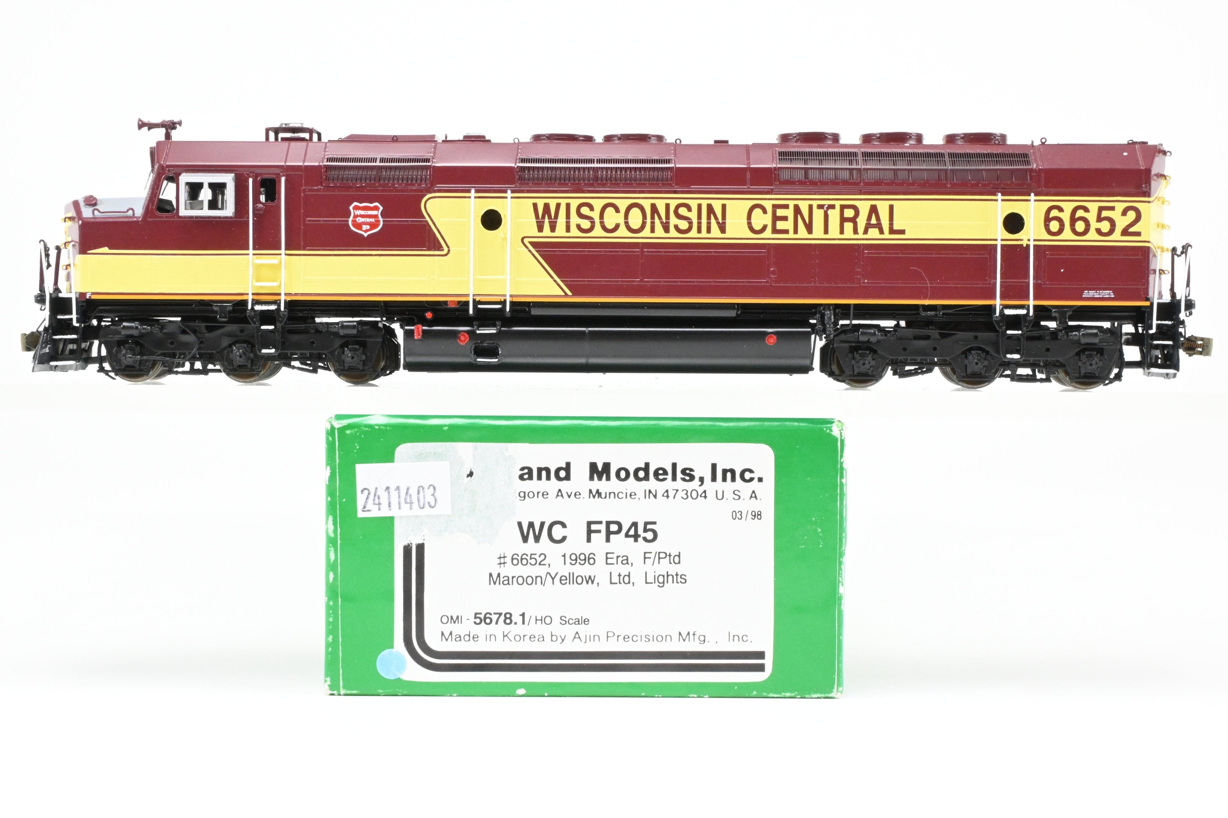 HO Brass OMI - Overland Models' Wisconsin Central EMD FP45 #6652 Maroon/Yellow w/Lights