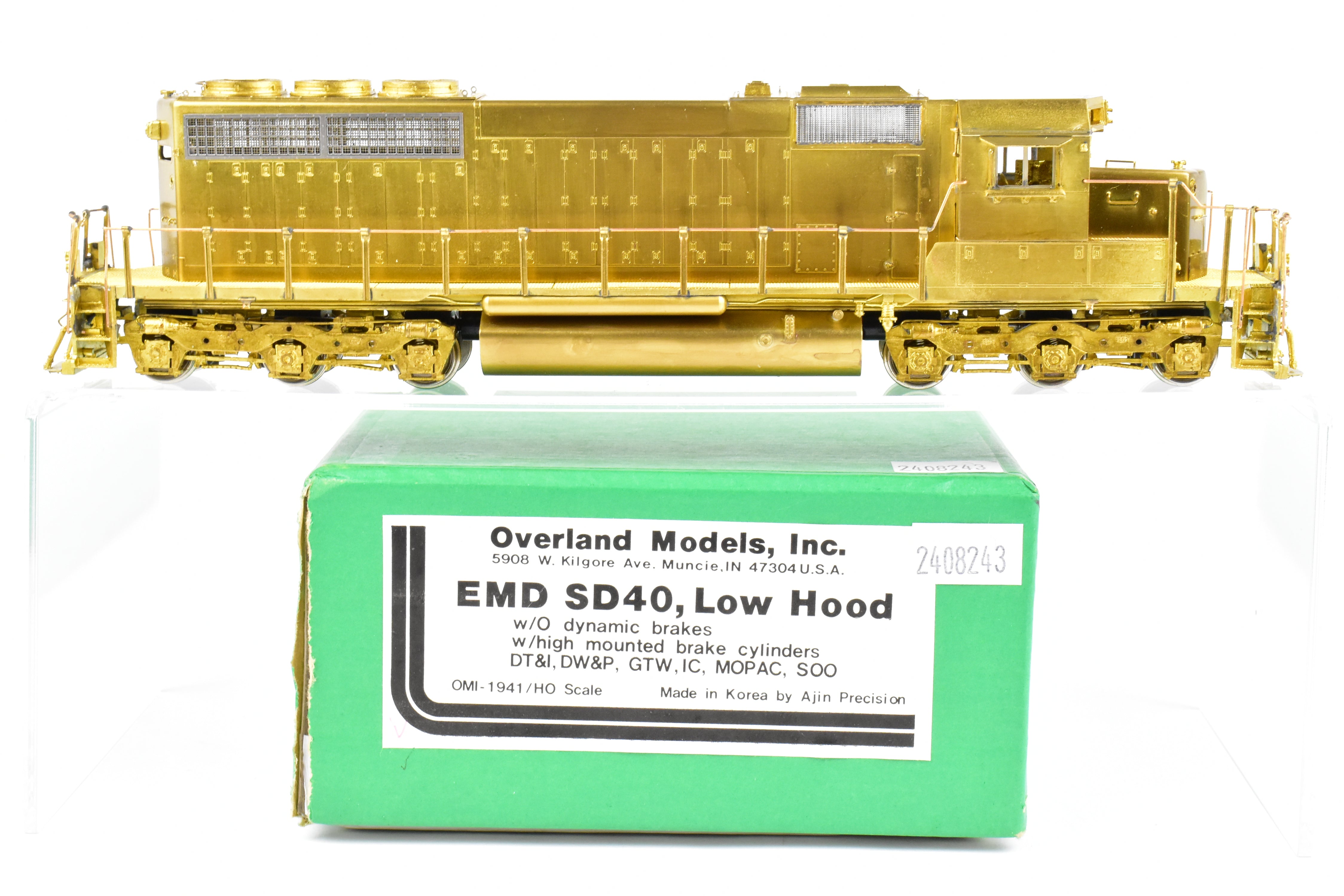 HO Scale Brass Locomotive Model by Overland Models Inc. (OMI) - EMD SD40 without Dynamic Brakes and with High Mounted Brake Cylinders for Various Railroads