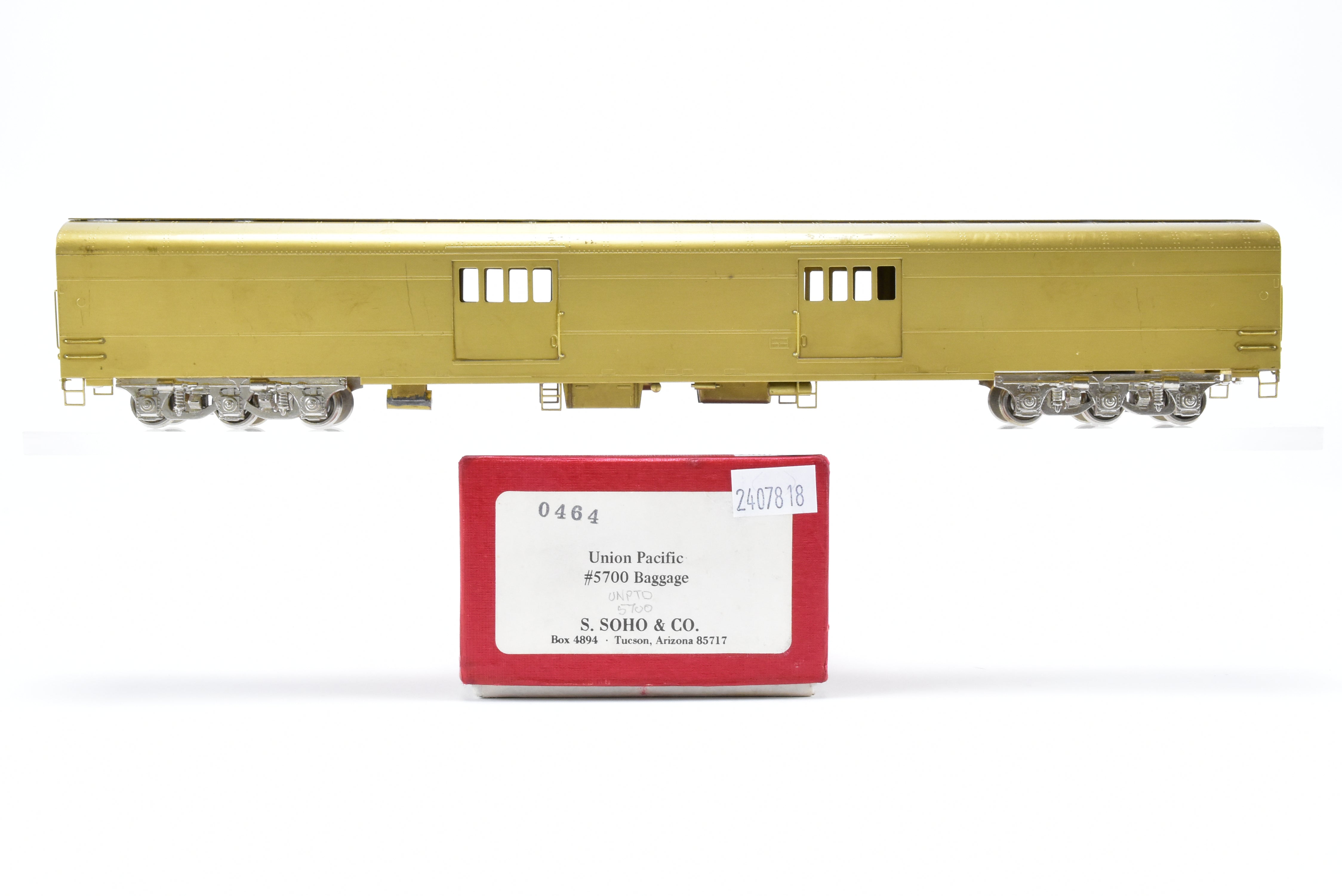 HO Scale Brass Model - S. Soho & Co. Union Pacific 1949 ACF 5700 Series Streamlined Baggage Car for Model Railroads