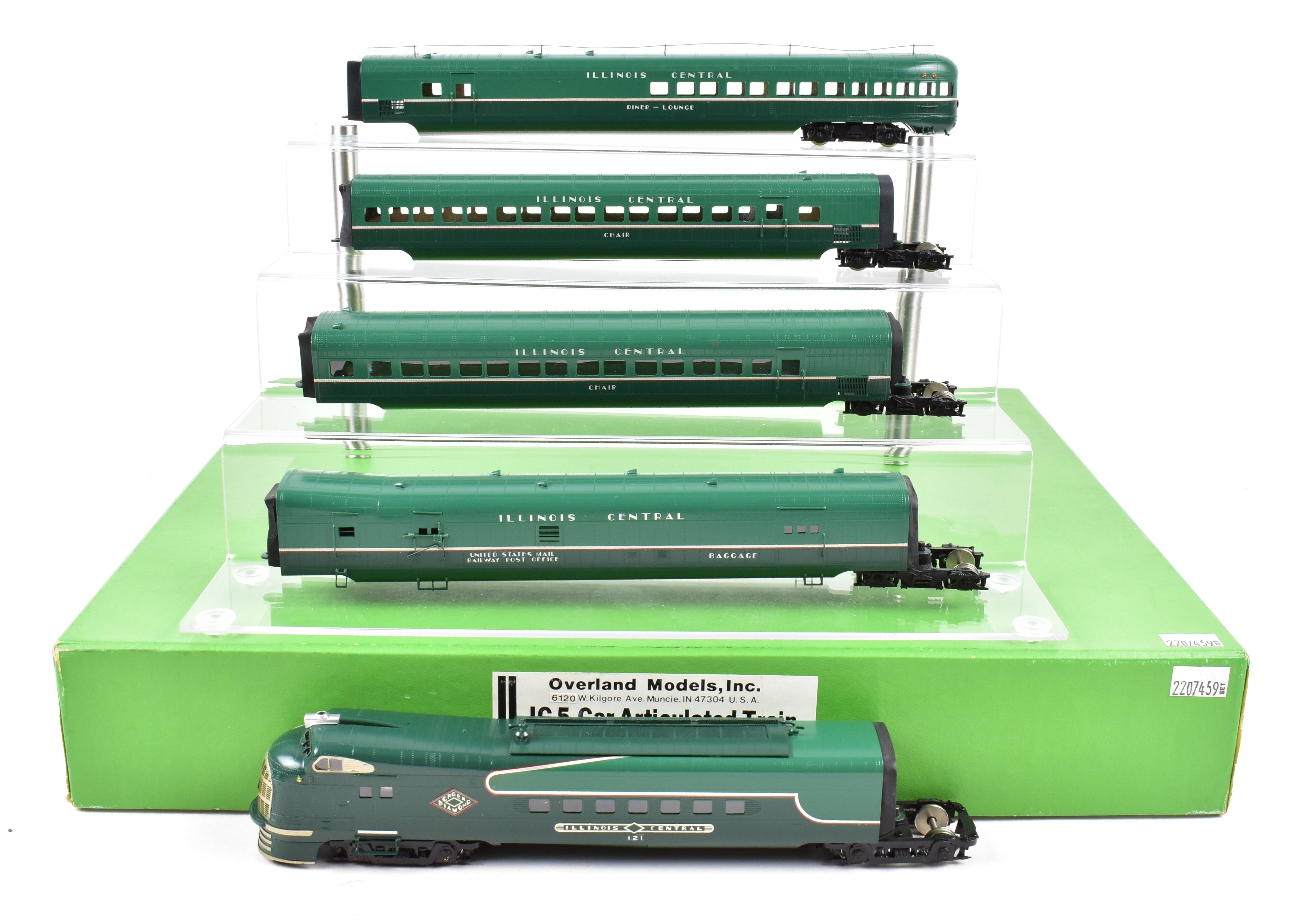 HO Brass CON OMI - Overland Models IC Illinois Central 5 - Car Articulated Factory - Painted Train Set