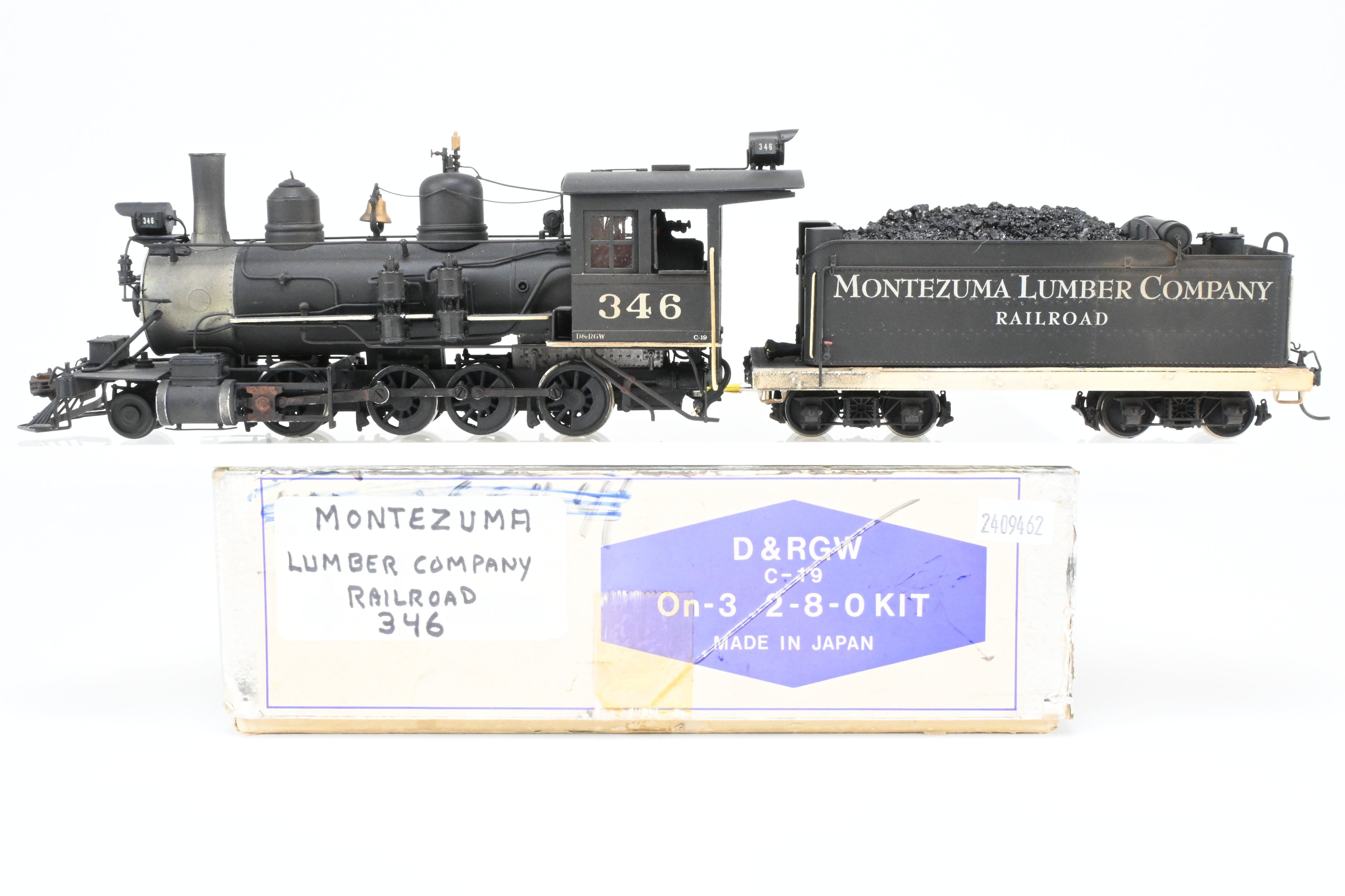 On3 Scale Brass Model Train - Balboa Scale Models' Exclusive Custom Denver & Rio Grande C-19 2-8-0 CP Locomotive with Correct Tender for Montezuma Lumber Co. #346, Featuring Added Details and SoundTraxx Tsunami DCC/Sound System