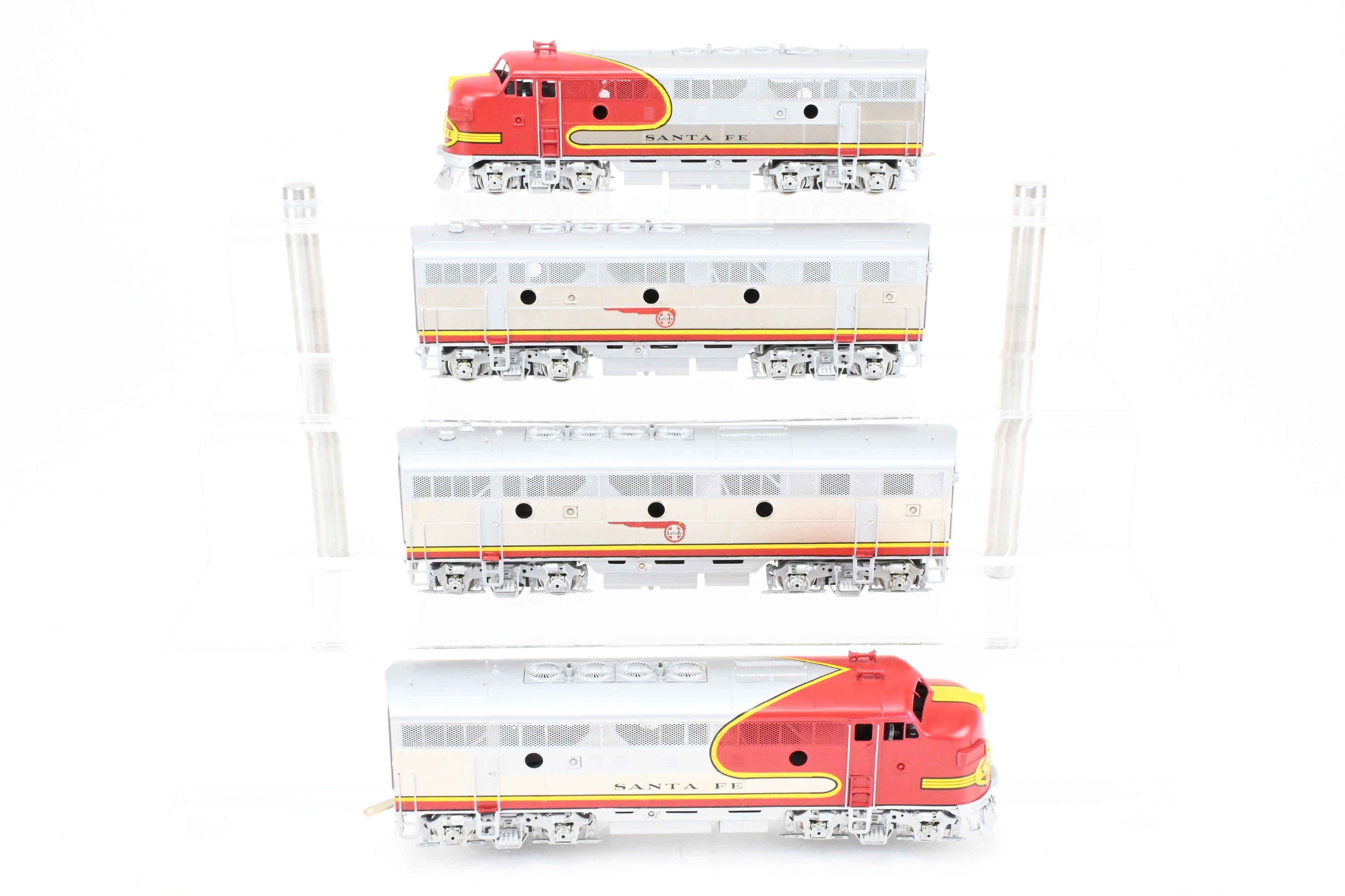 High - Quality HO Scale Brass Oriental Limited ATSF - Santa Fe EMD F3 Phase II/III 1500 HP A/B/B/A Set with Factory - Applied Plating and Painting for Model Train Enthusiasts