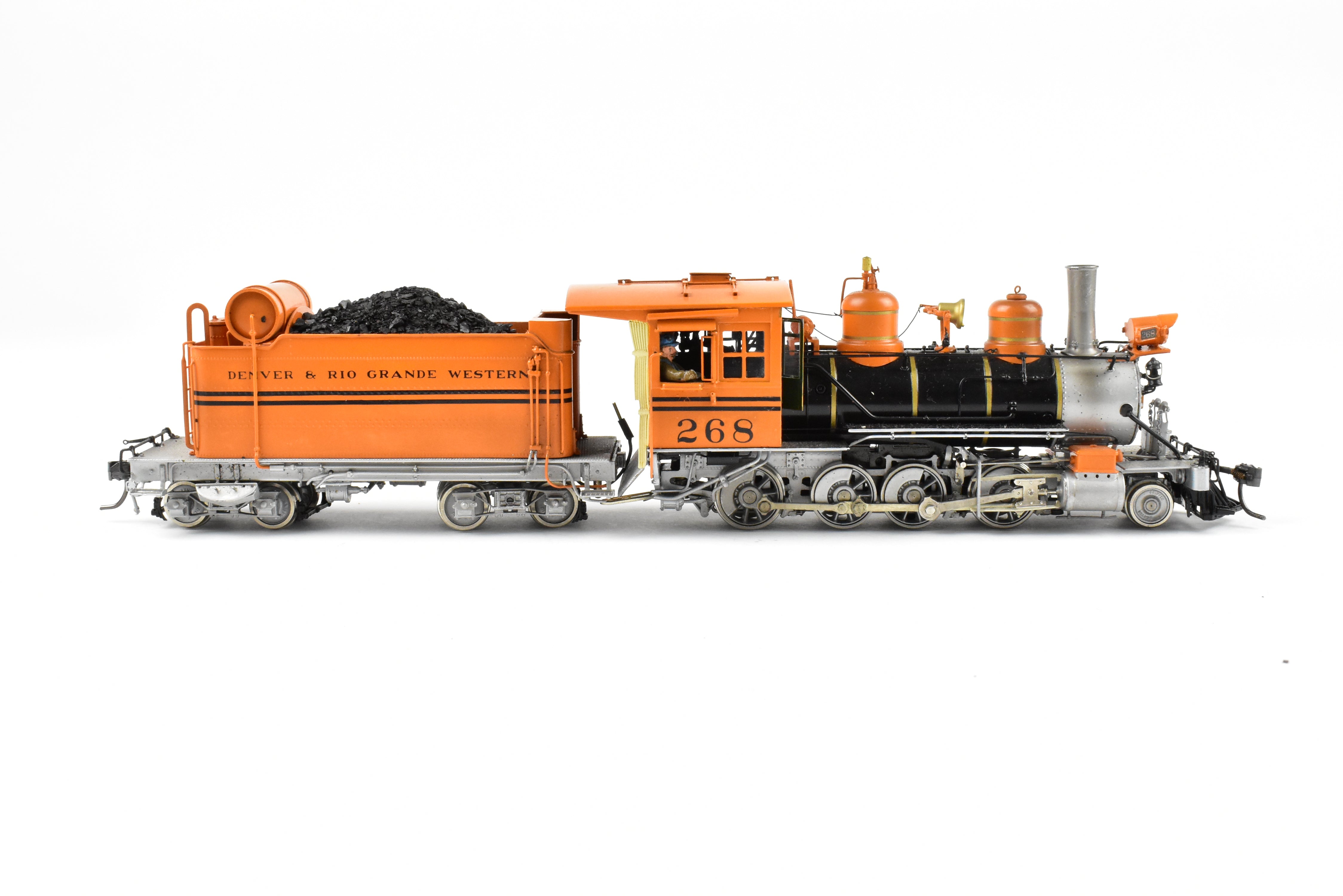 1989 Sn3 Brass Steam Locomotive Milestone Models D&RGW - Denver & Rio Grande Western Class C - 16 2 - 8 - 0 #268 with Bumblebee Scheme in Excellent Condition