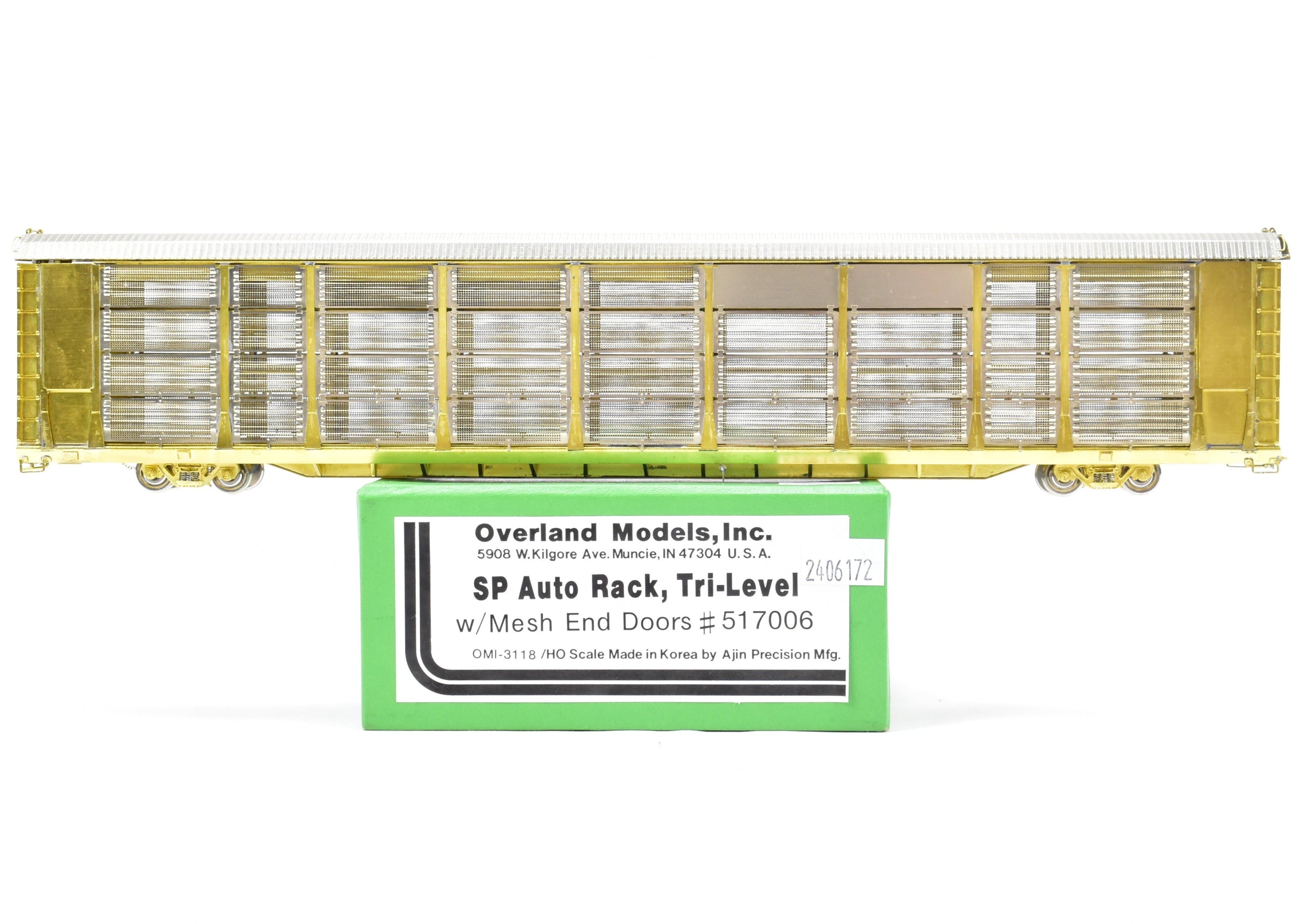 HO Scale Brass Model Train Auto Rack Tri - Level with Mesh End Doors from Overland Models, Inc. Representing Southern Pacific Car No. 517006