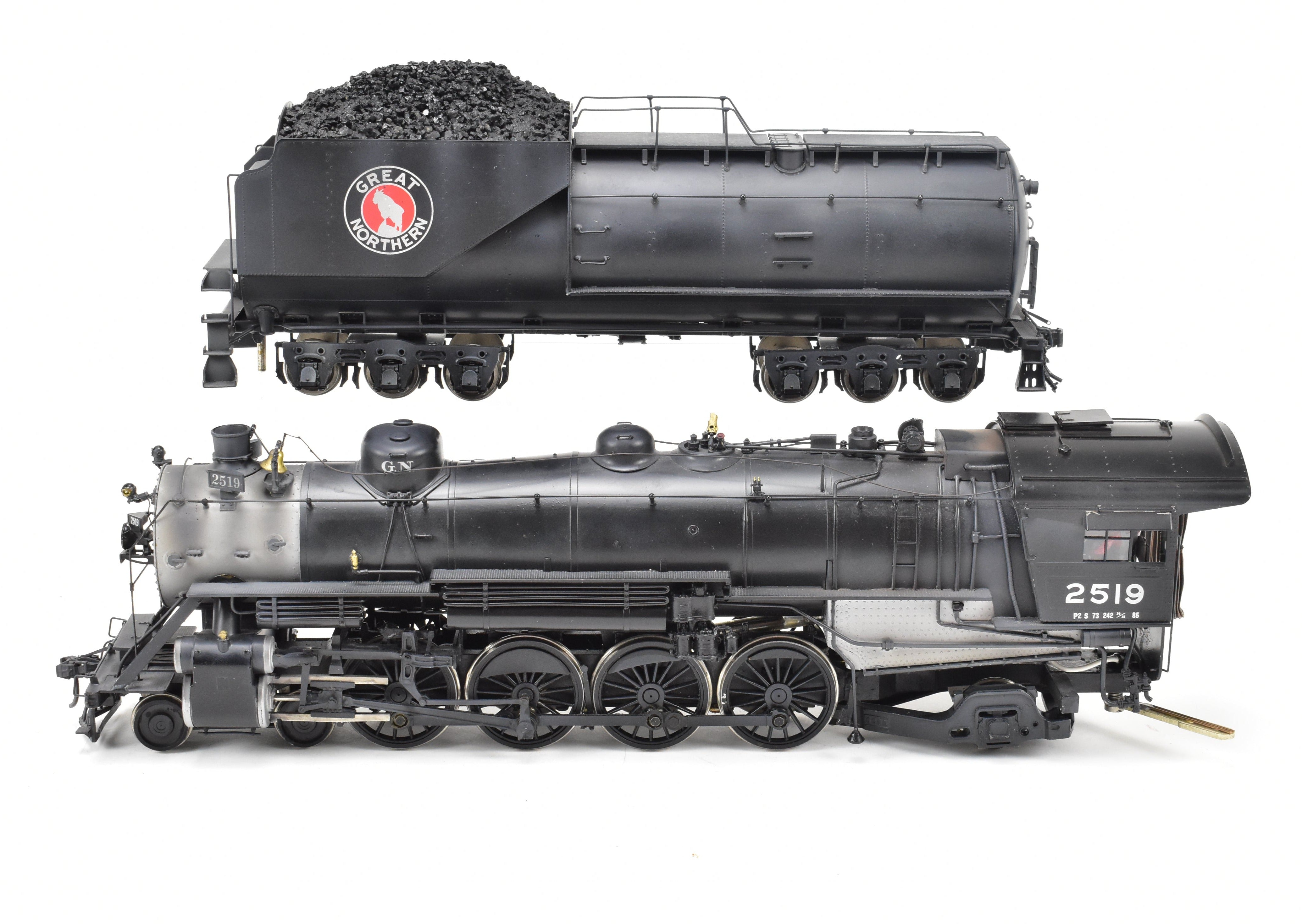 O Scale Brass Model Train - Pecos River Brass Great Northern Class P - 2 4 - 8 - 2 Mountain Steam Locomotive, Black, No. 2519