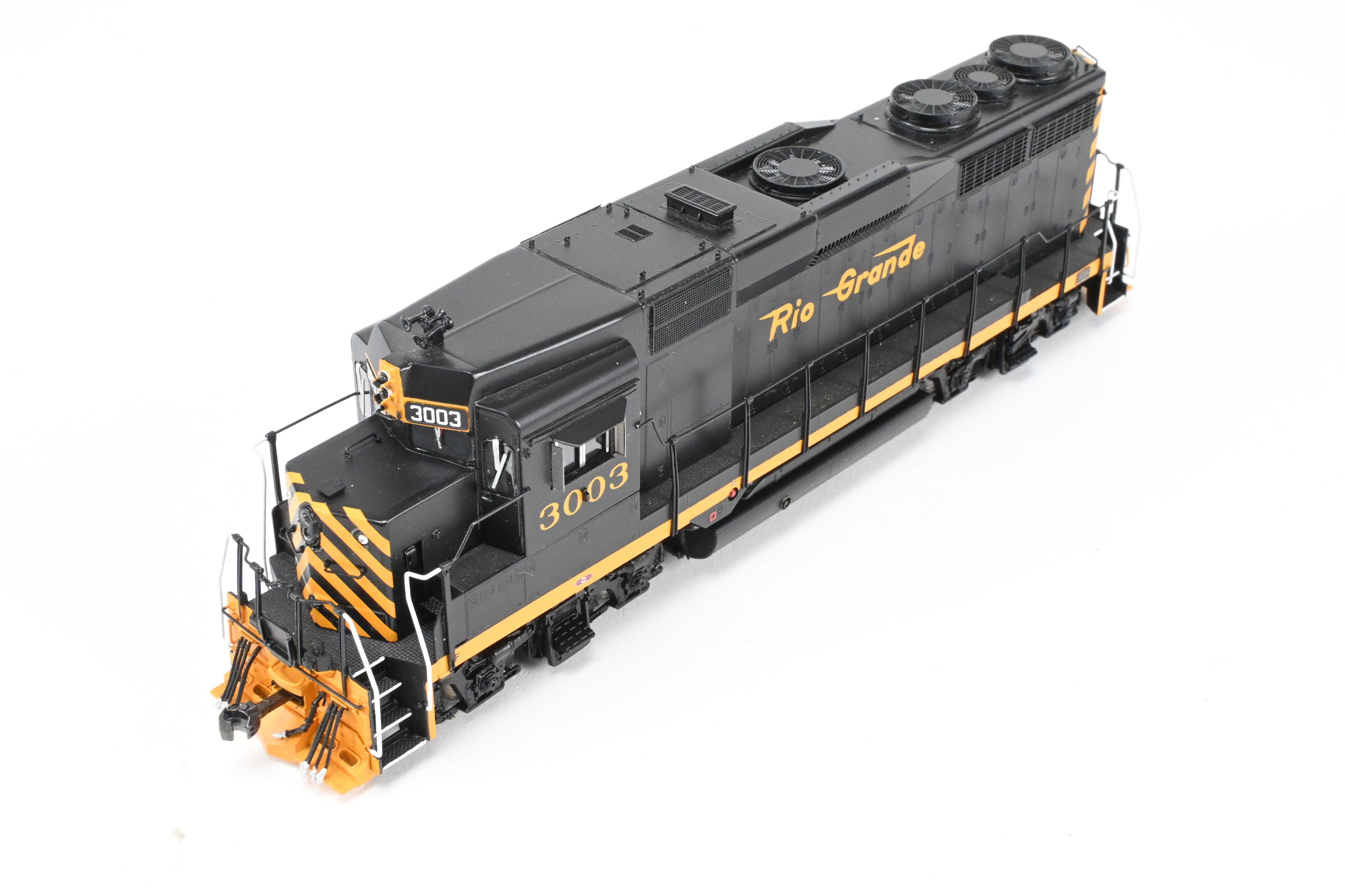 HO Scale Brass Diesel Locomotive Model - Overland Models, Inc. Denver And Rio Grande Western EMD GP30 FP in Black/Orange Color, Numbered #3003, Equipped with DCC & Sound