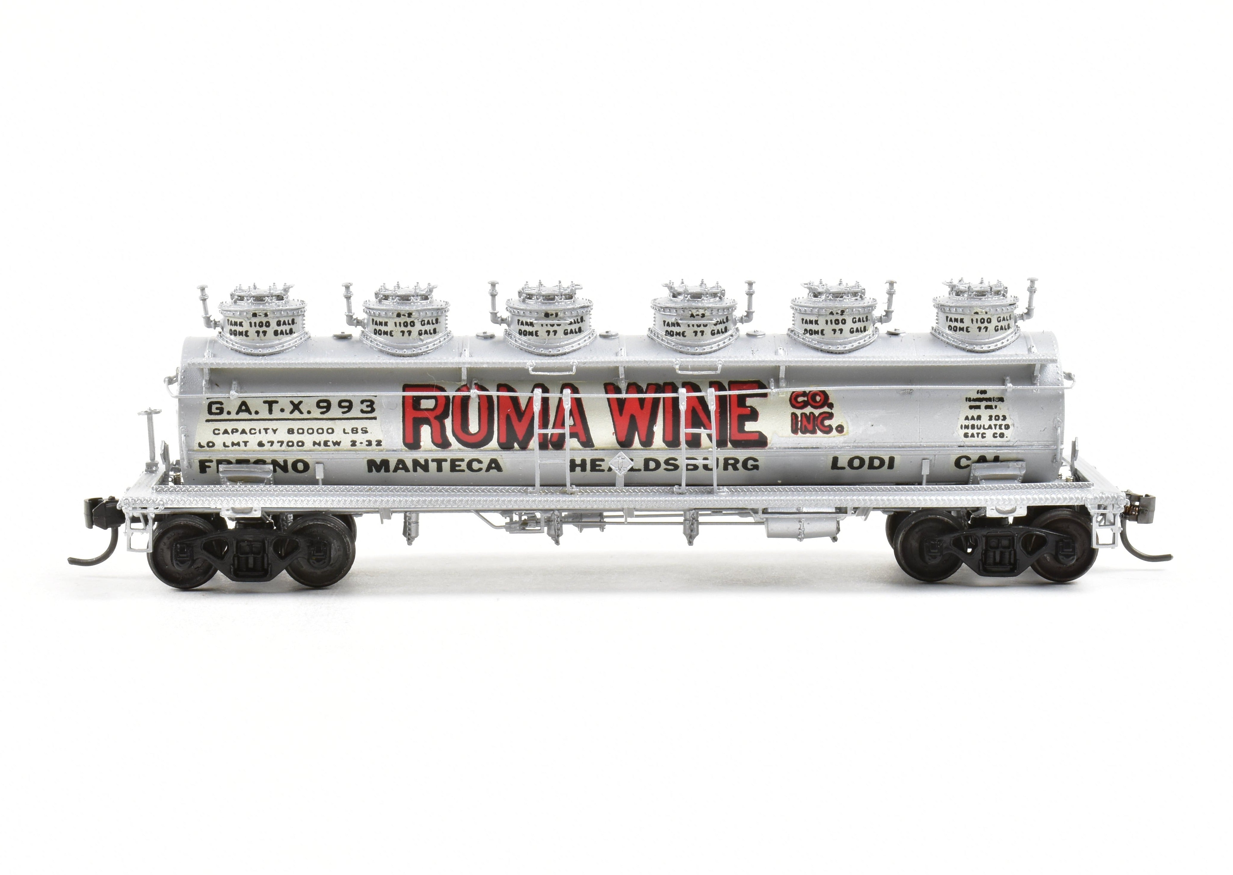High - Quality HO Scale Brass Precision Scale Co. Unadorned G.A.T.X. 6 Dome - Wine Tank Car Professionally Custom Painted for Roma Wine Model Train