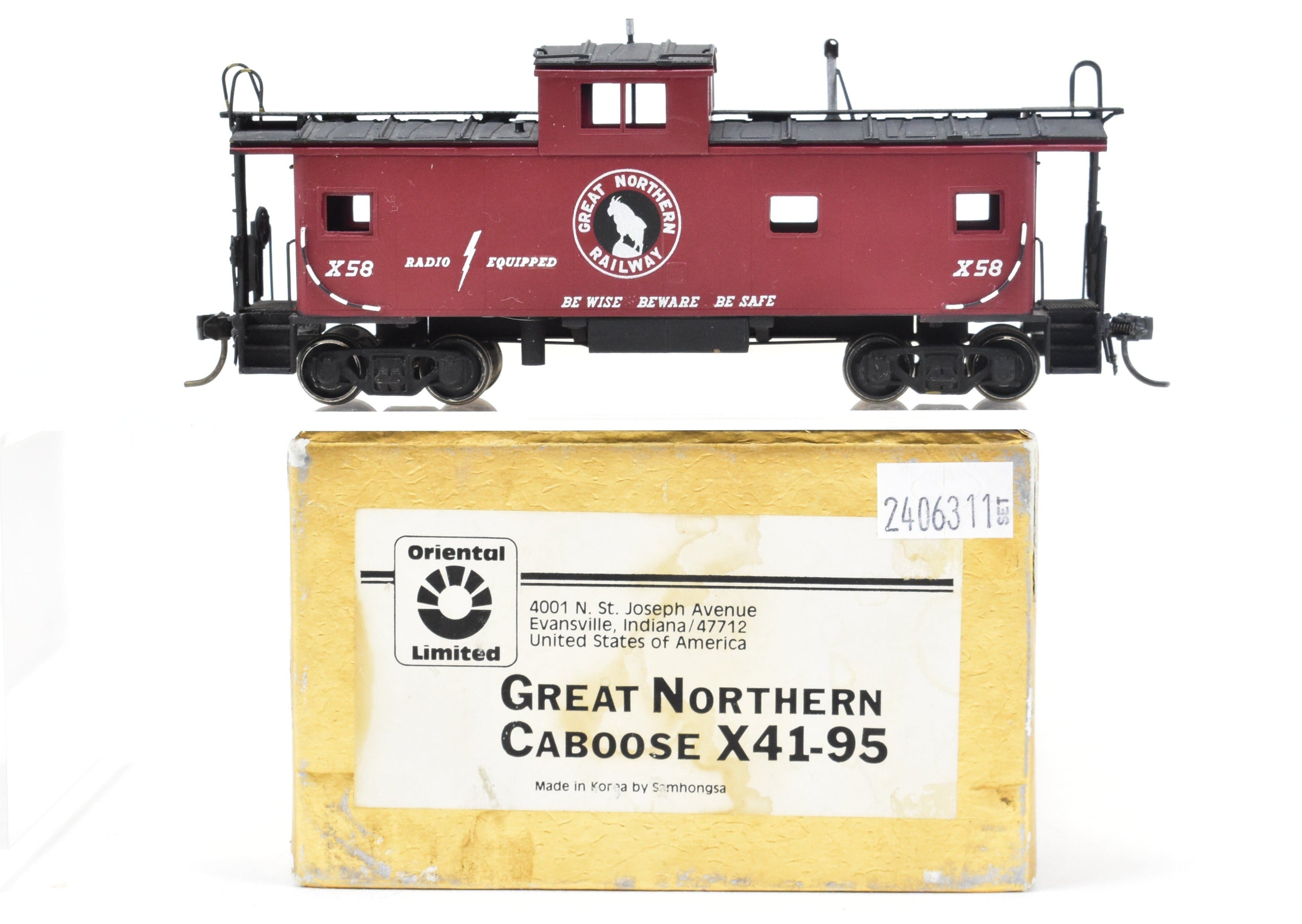 HO Scale Brass Model - Oriental Limited Great Northern Caboose X41 - 95, Custom - Painted C/P #X58