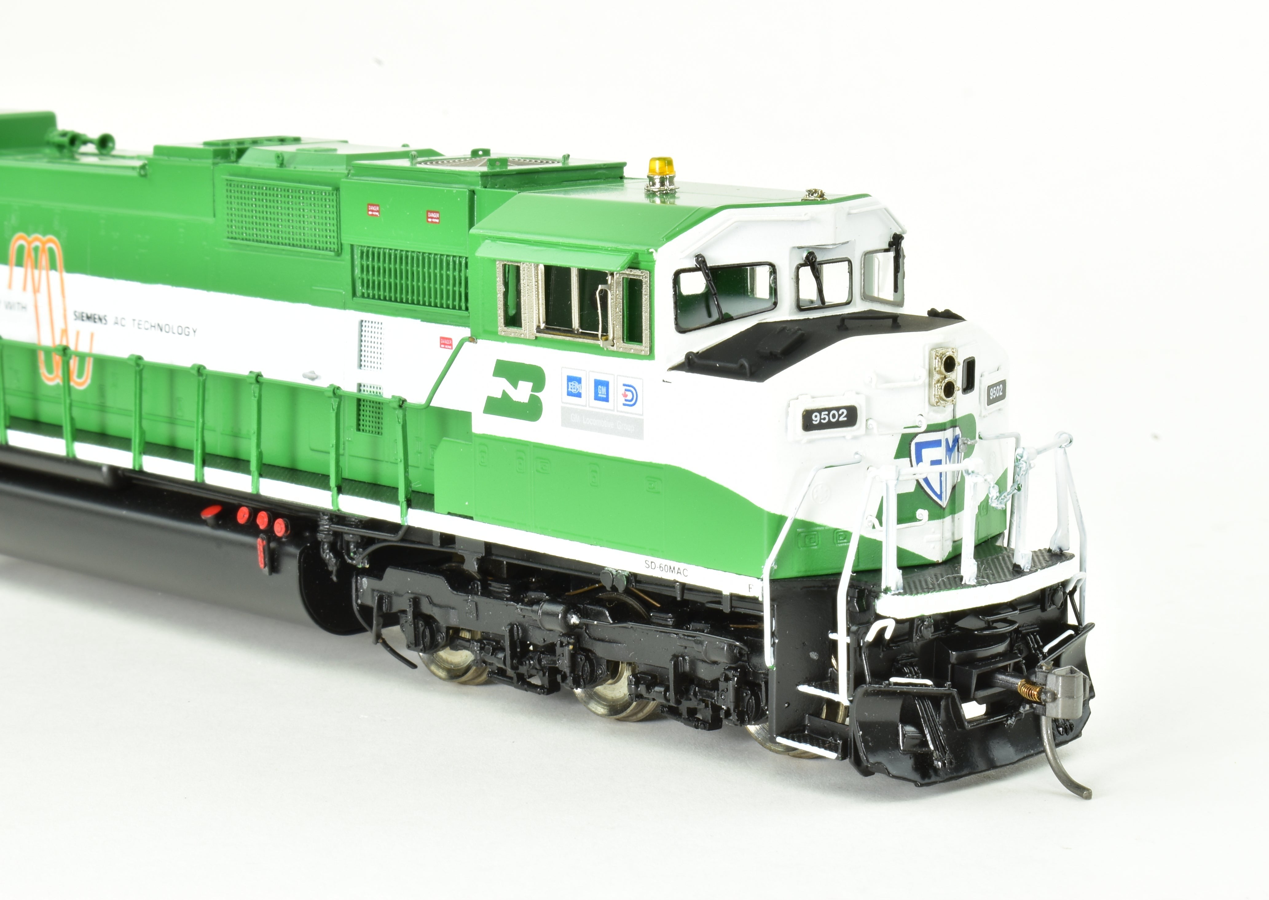 HO Scale Brass BN SD60MAC FP No. 9502 by Overland Models with HTCR Trucks