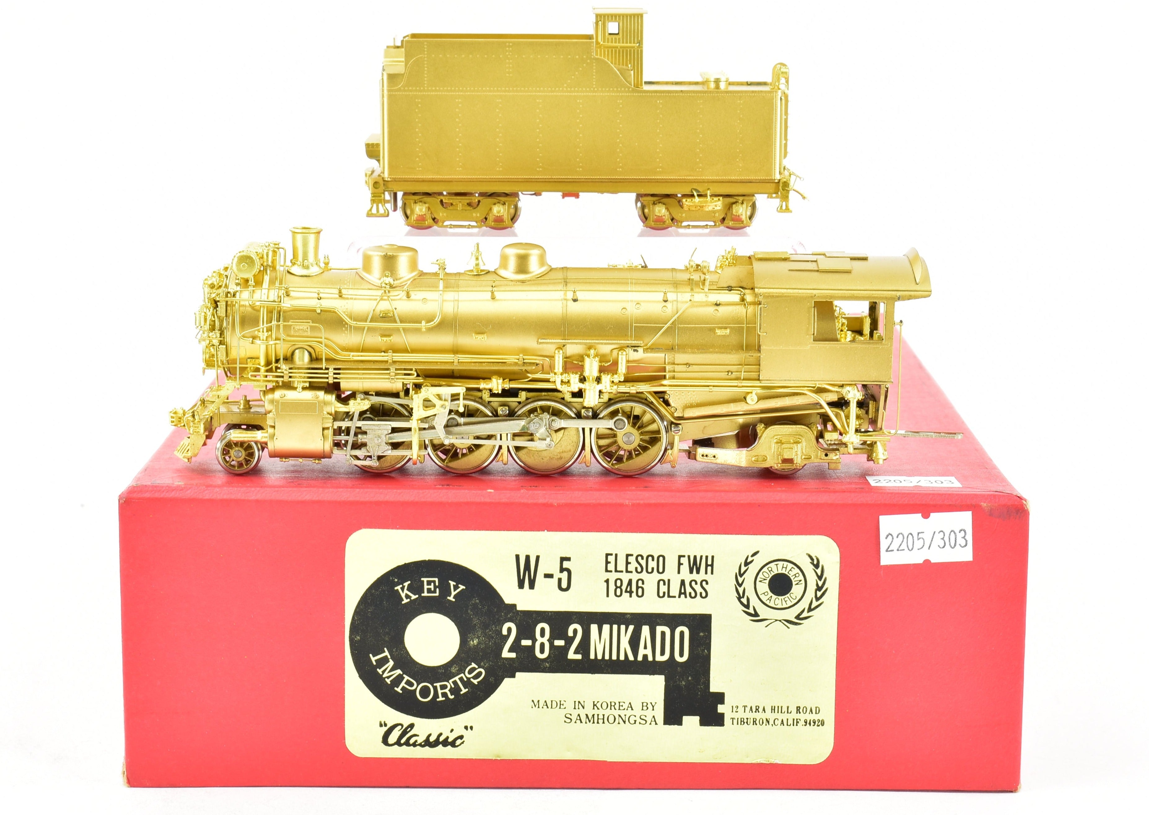 HO Scale Brass Model Train - Key Imports Classic Northern Pacific W - 5 1846 Class 2 - 8 - 2 Mikado Locomotive with Elesco Feedwater Heater