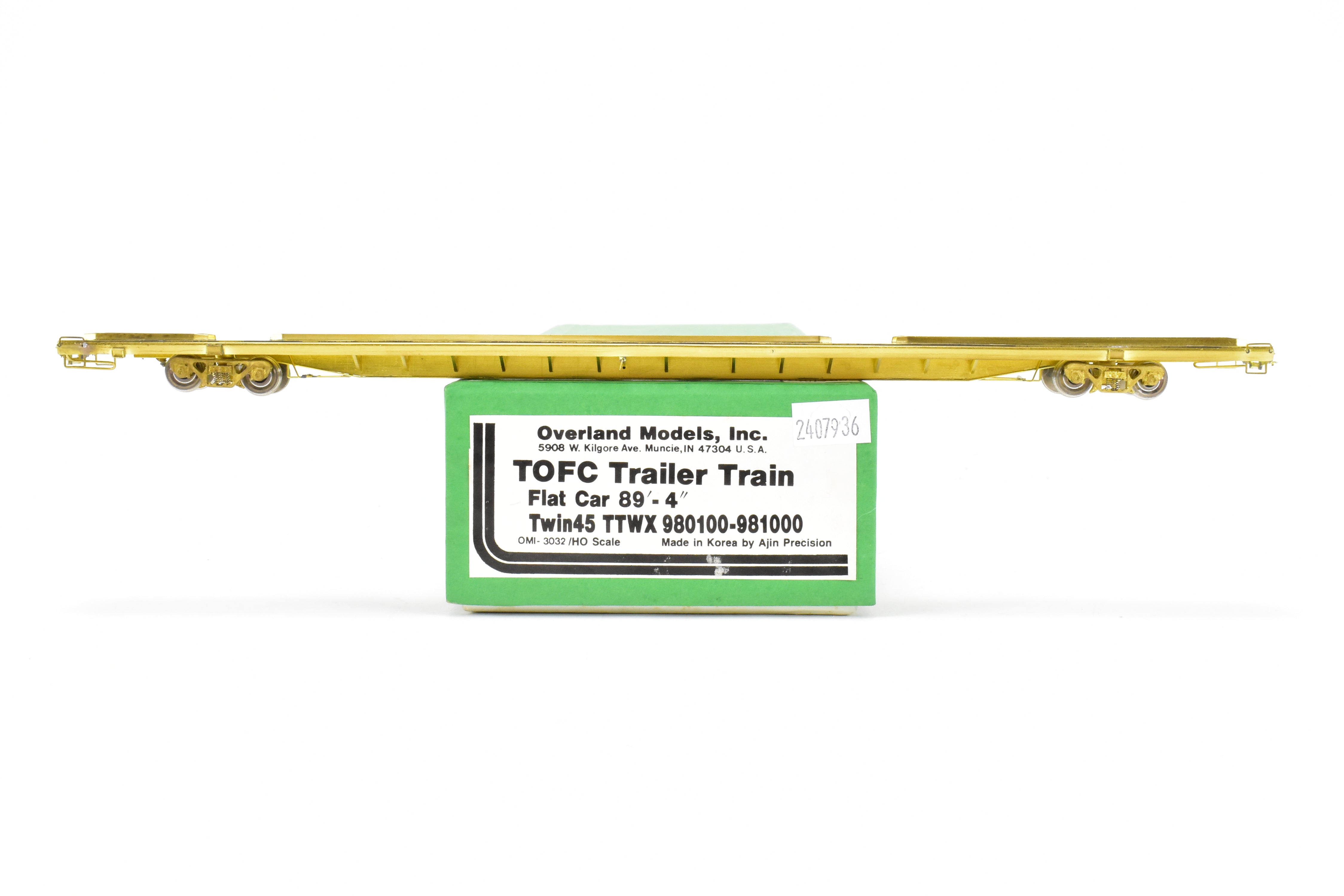 HO Scale Brass Trailer Train TOFC Flat Car 89'-4 Twin 45' by Overland Models, Inc. (OMI), Various Roads, Model Numbers 980100 - 981000