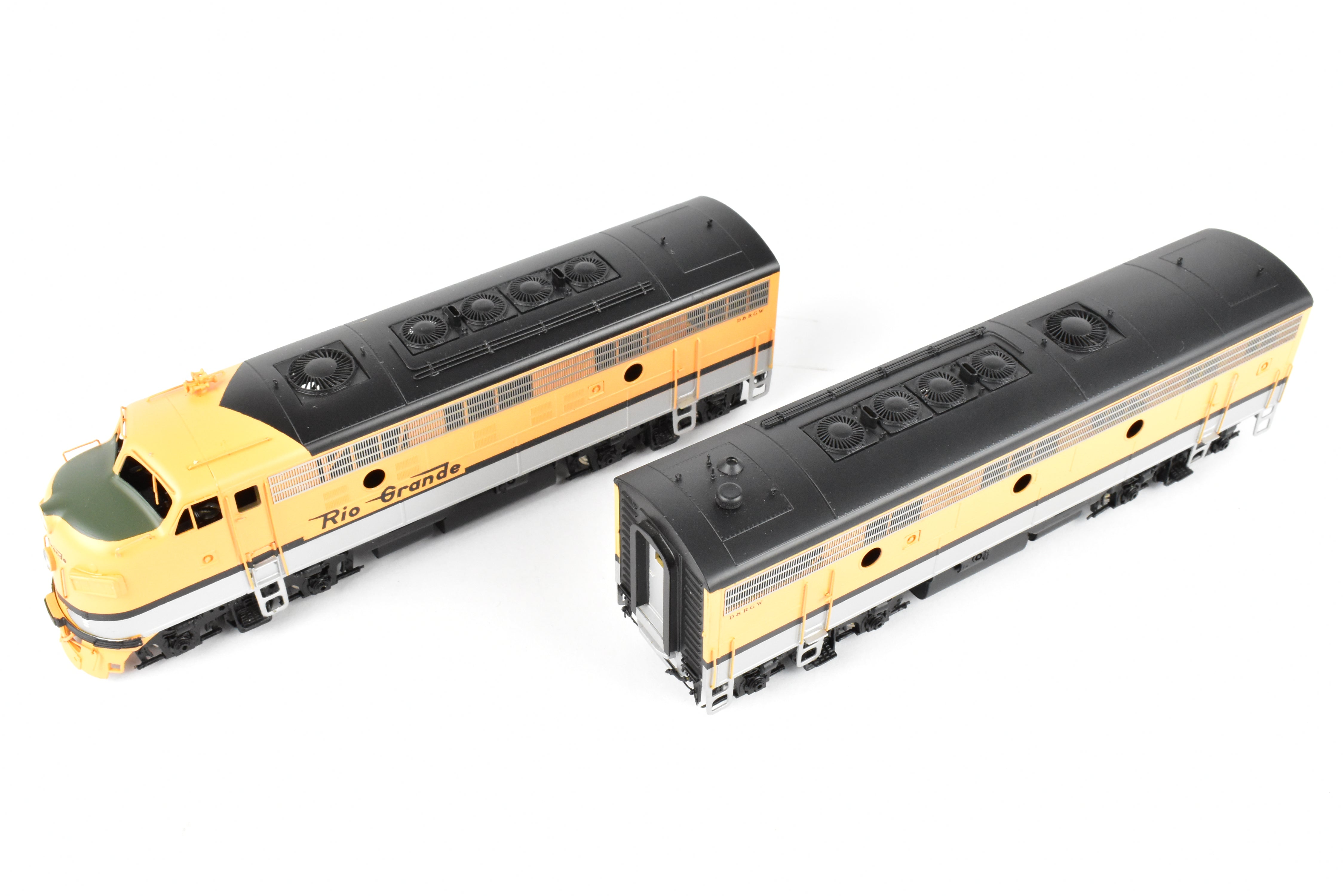 HO Scale Brass Model Train - Oriental Limited D&RGW Rio Grande EMD F9 A/B/B Set with 1750 HP Each and Factory Painted Finish