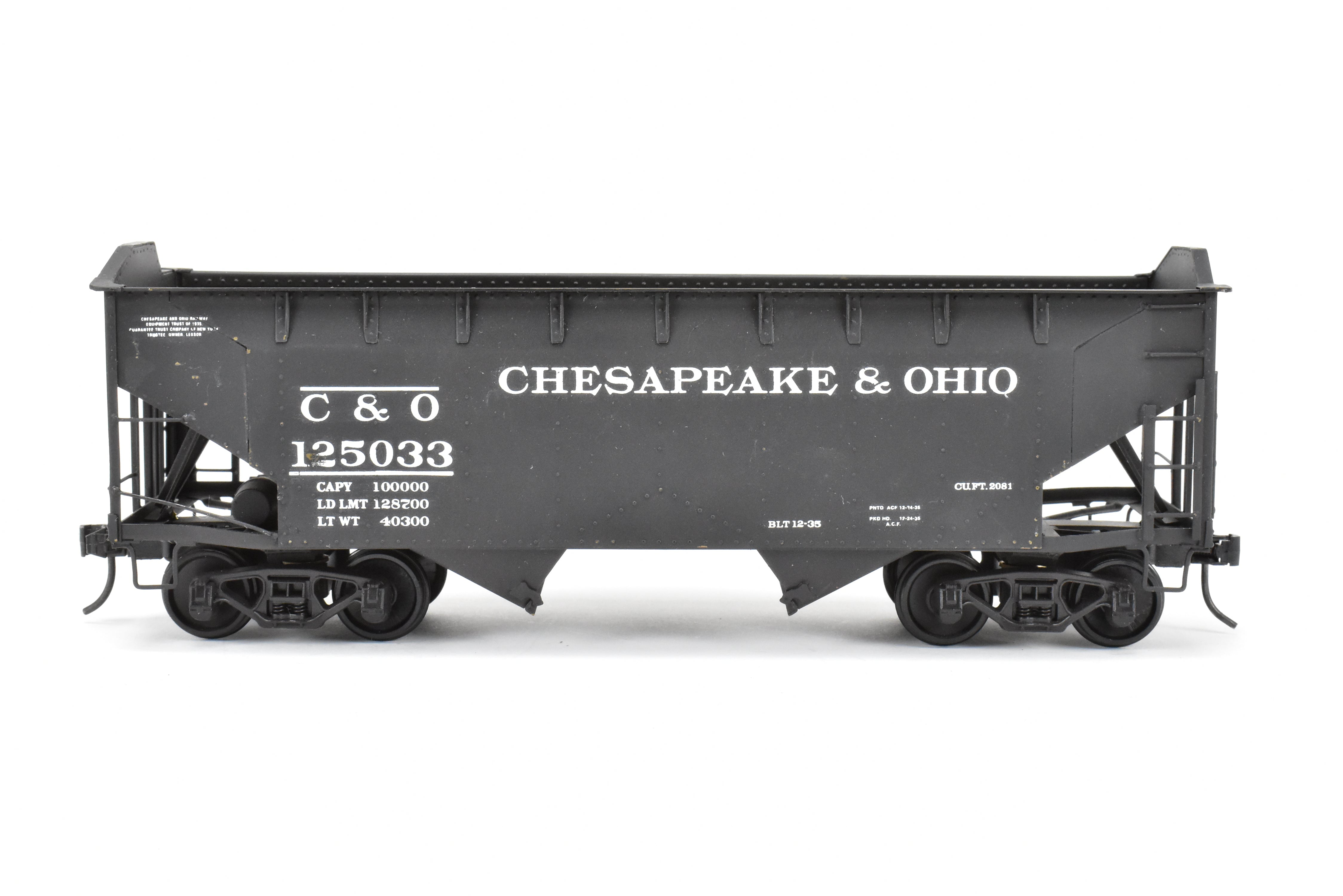 O Scale Custom Painted C&O Brass US Hobbies 2 Bay Hopper No. 125033