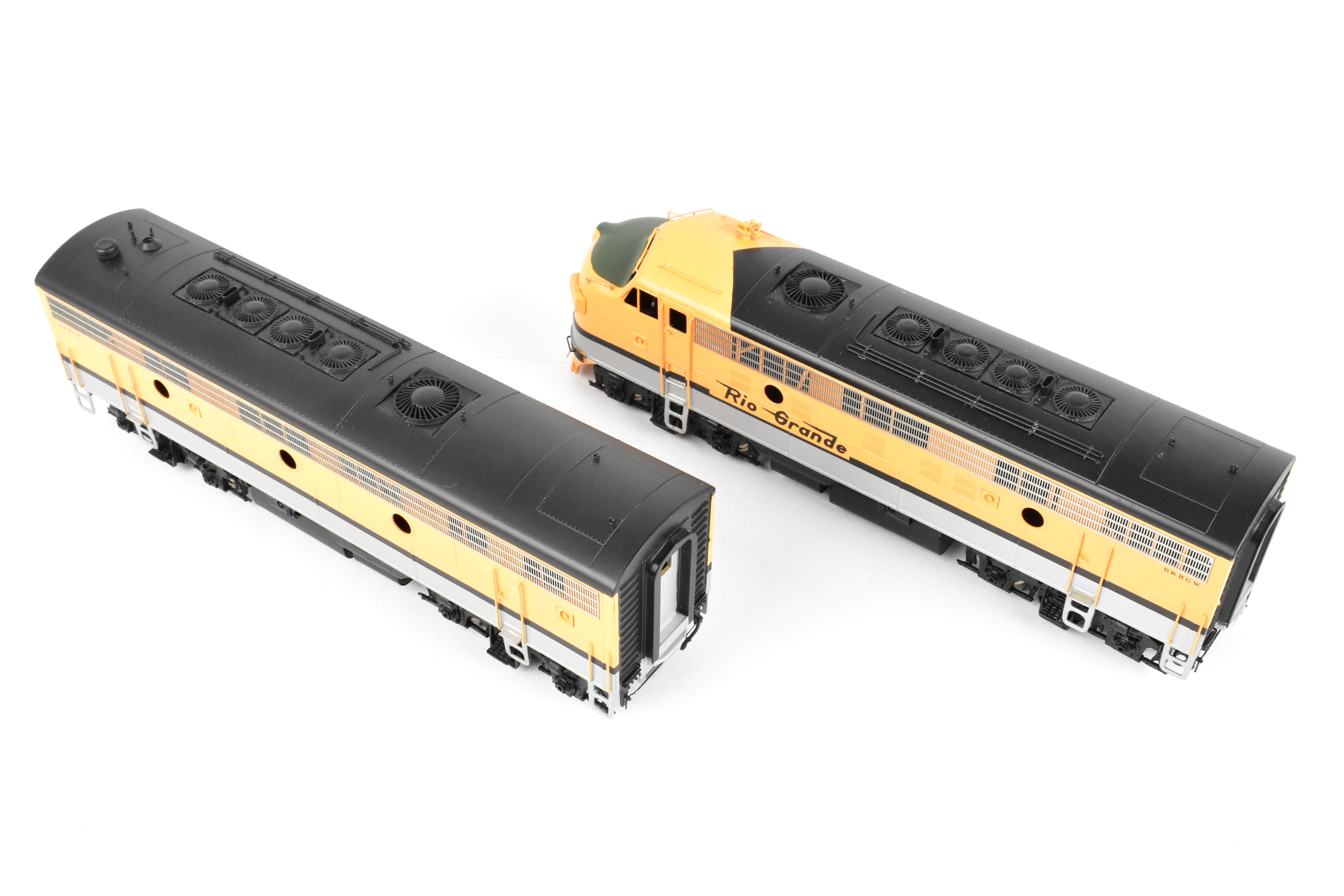 HO Scale Brass Model Train - Oriental Limited D&RGW Rio Grande EMD F9 A/B/B Set with 1750 HP Each and Factory Painted Finish