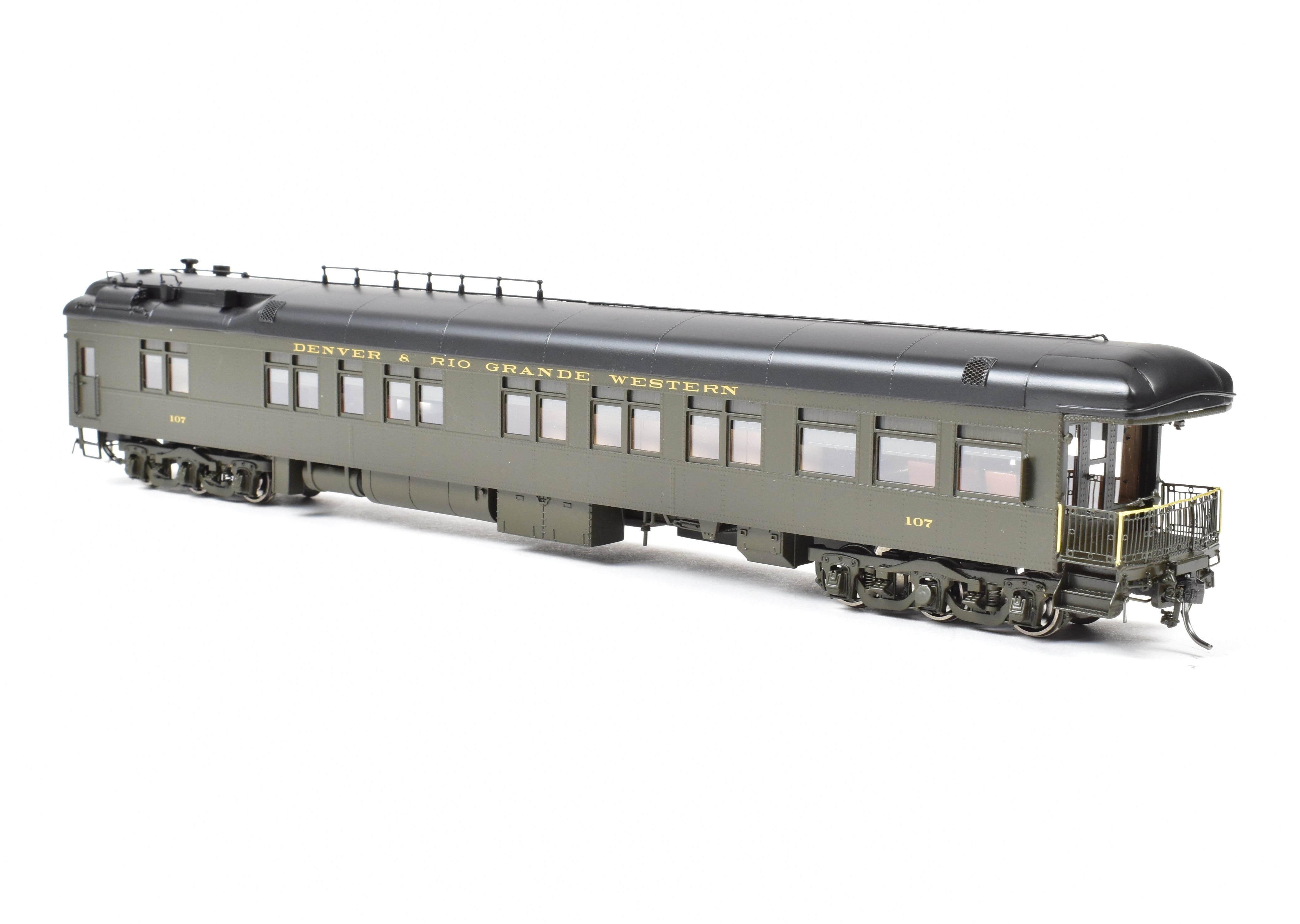 HO NEW Brass North Bank Line D&RGW 107 Business Car in Pullman Green (1951 - 1955)