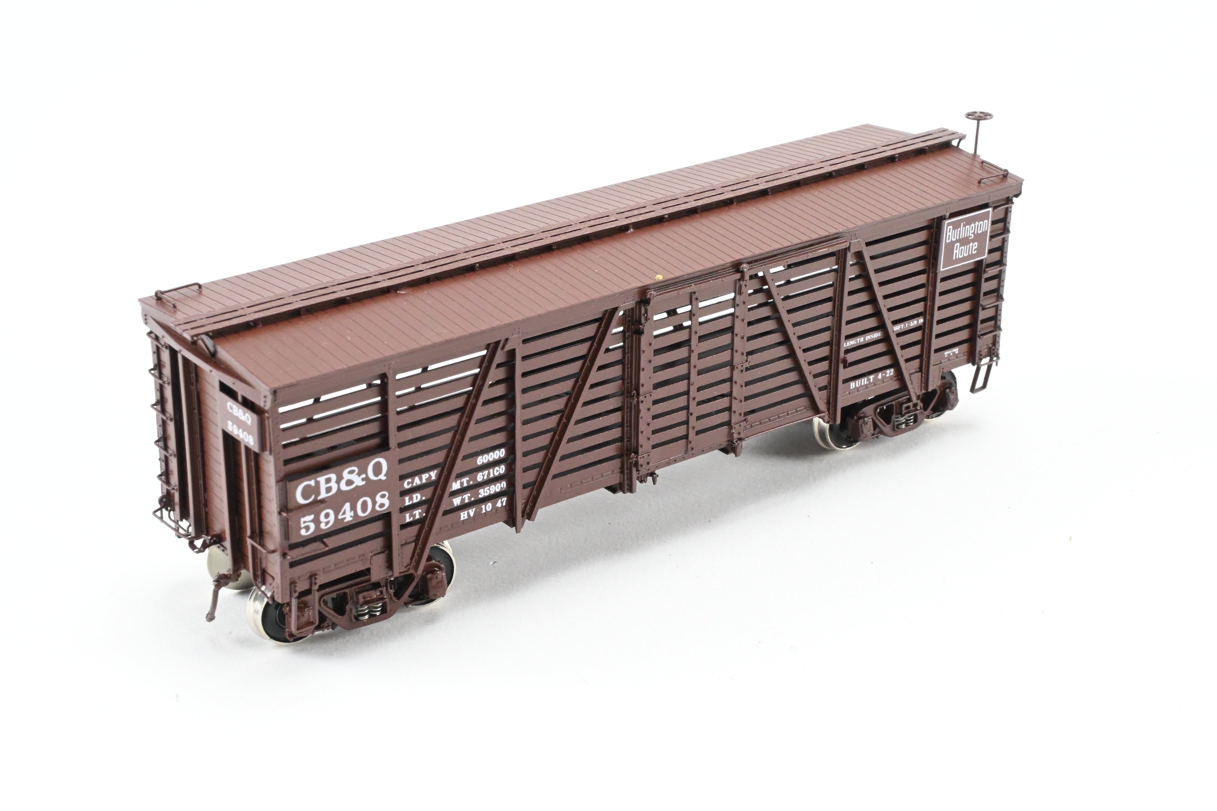 HO Scale Brass CIL - Challenger Imports CB&Q - Burlington Route Class SM-16 36-Foot Stock Car, Factory Painted, Road Number 59408