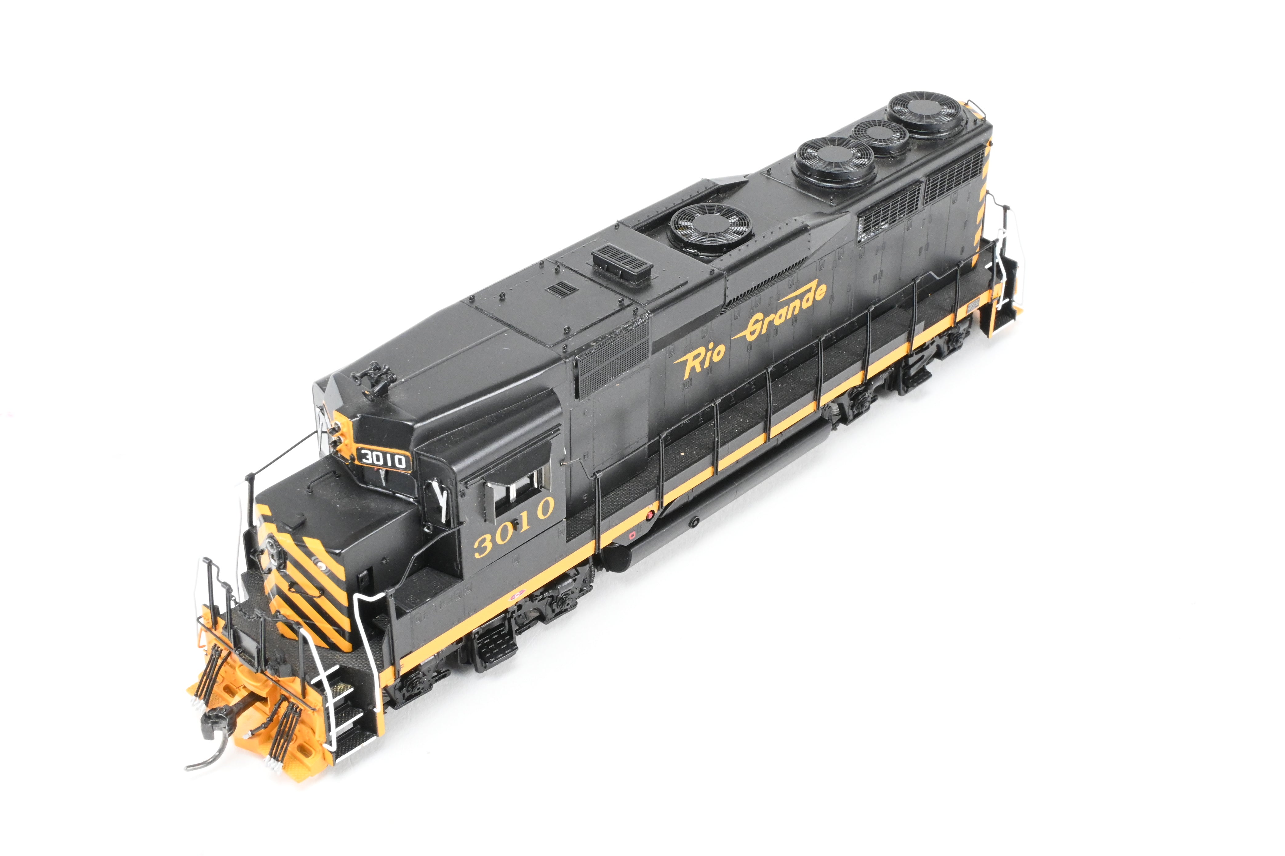 HO Scale Brass Locomotive Model - Overland Models, Inc. D&RGW - Denver And Rio Grande Western EMD GP30 FP in Striking Black/Orange Color Scheme #3010 Equipped with SoundTraxx DCC & Sound System
