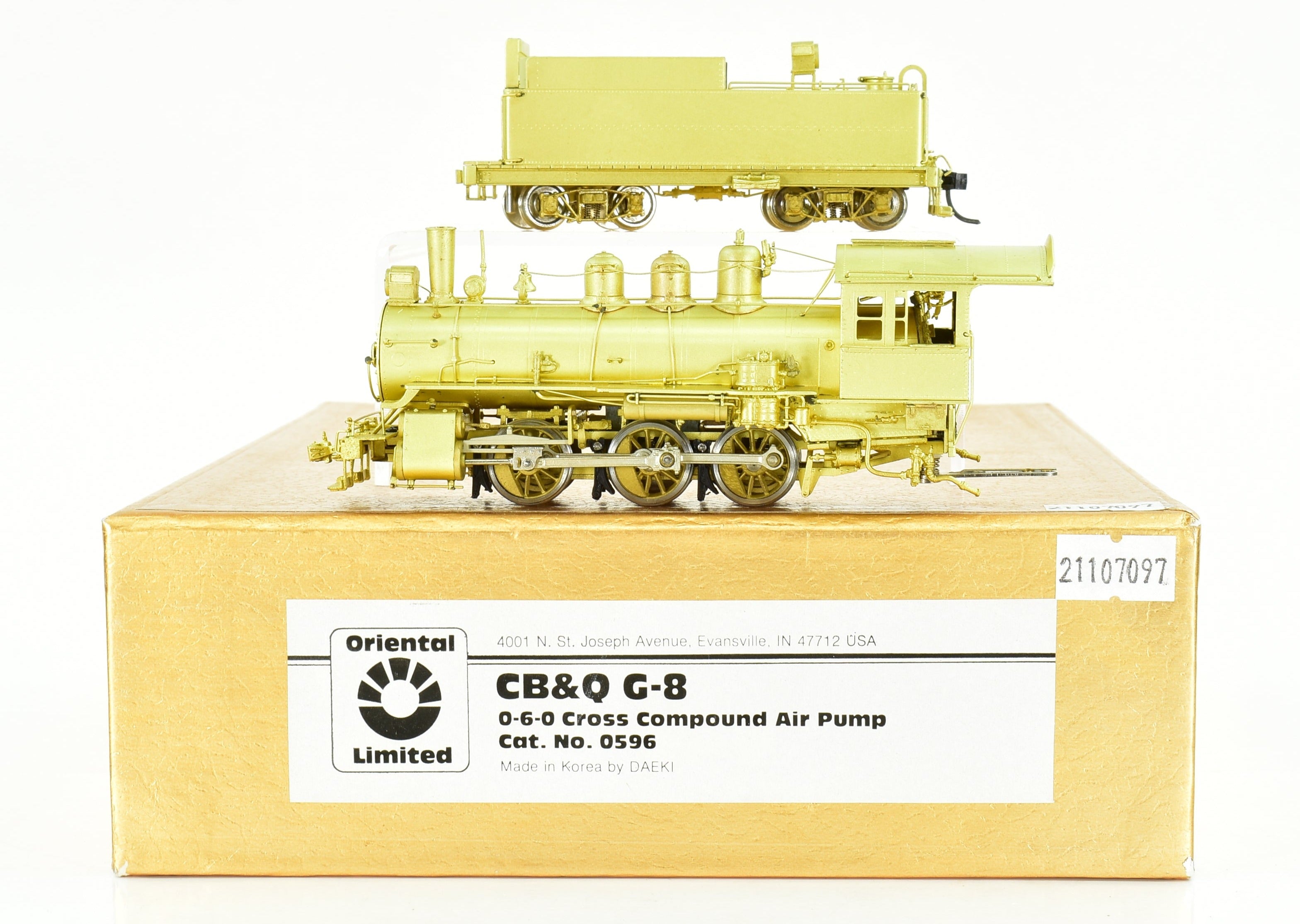 HO Scale Brass Model Train - Oriental Limited CB&Q - Burlington Route G - 8 0 - 6 - 0 Cross Compound Air Pump Replica