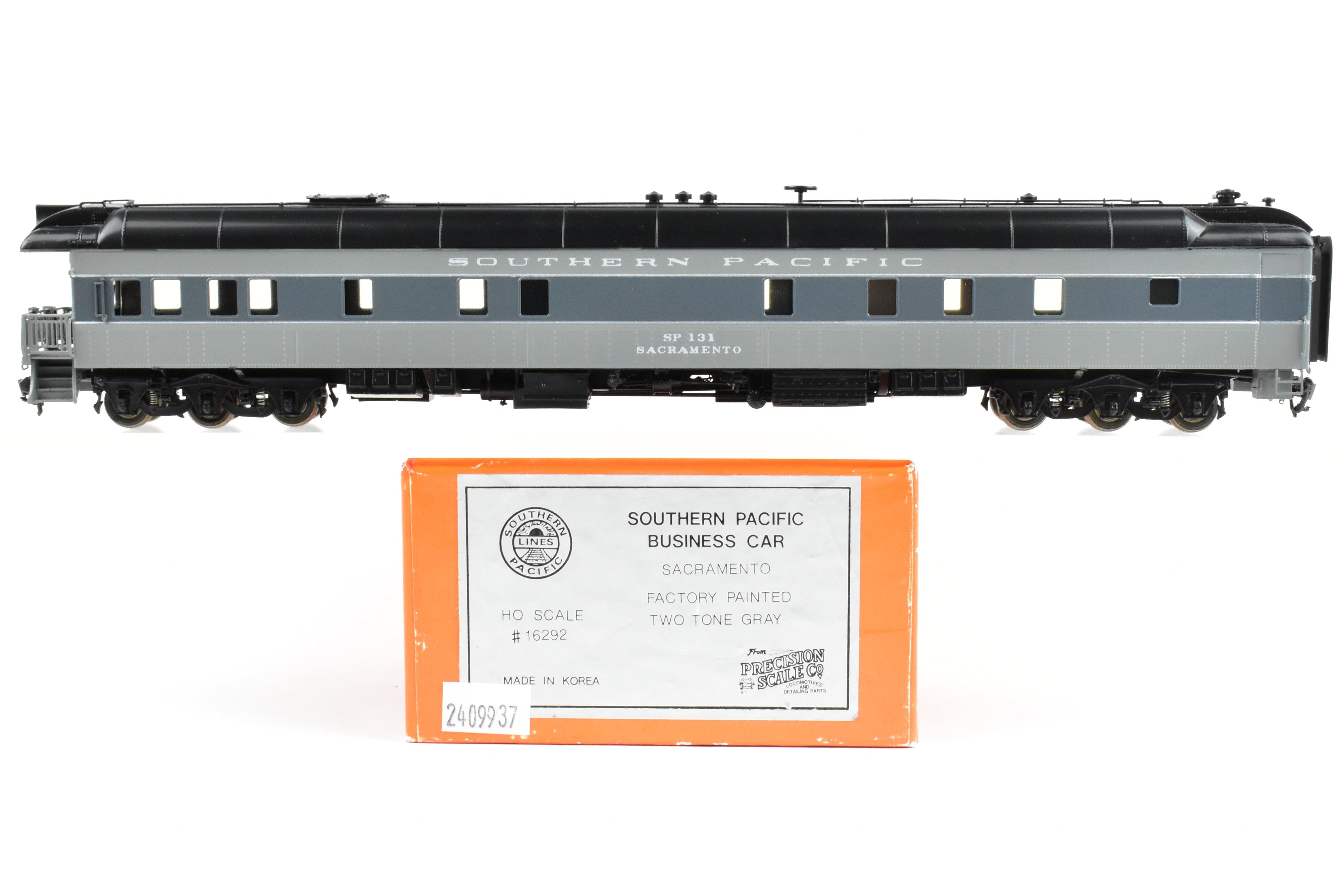 HO Brass Precision Scale Co. Southern Pacific Sacramento Business Car in Factory Two-Tone Gray