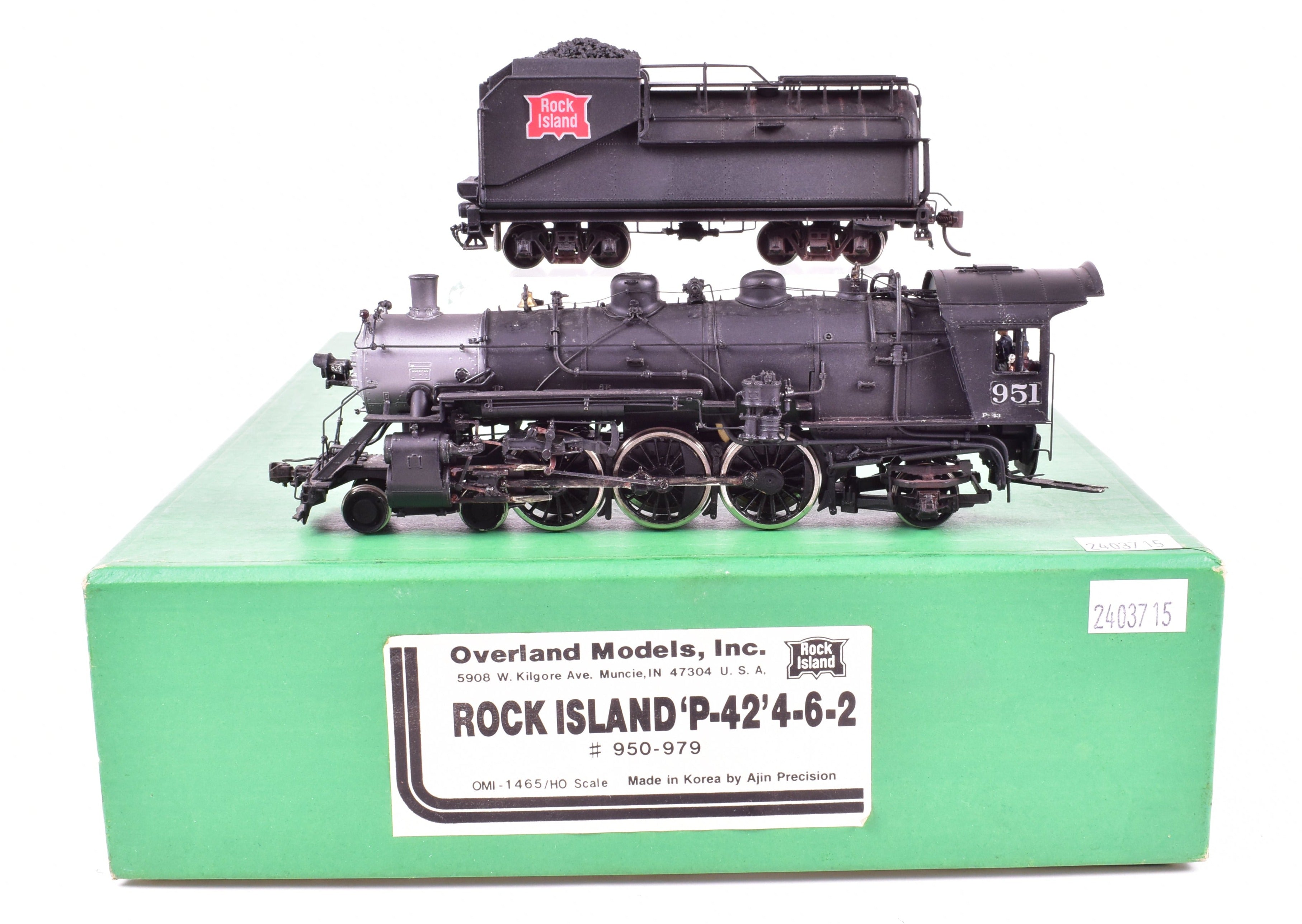 HO Scale Brass Model Train - Overland Models CRI&P Rock Island P-42 4-6-2 Pacific Steam Locomotive CP #951 Weathered with Authentic Detailing