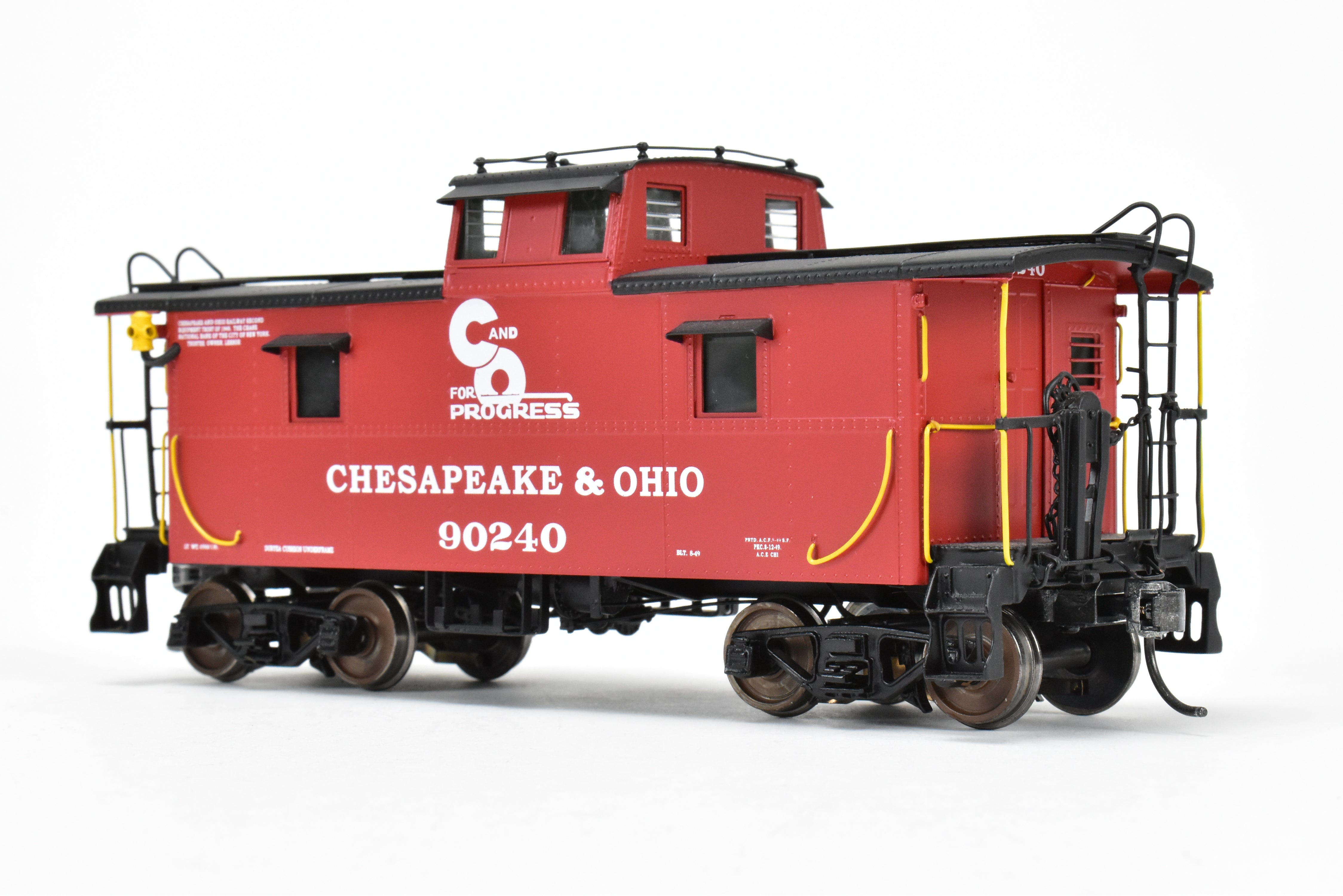 1:48th O Scale Brass Sunset 2-Rail C&O Chesapeake & Ohio Red/Black Steel Caboose #90240
