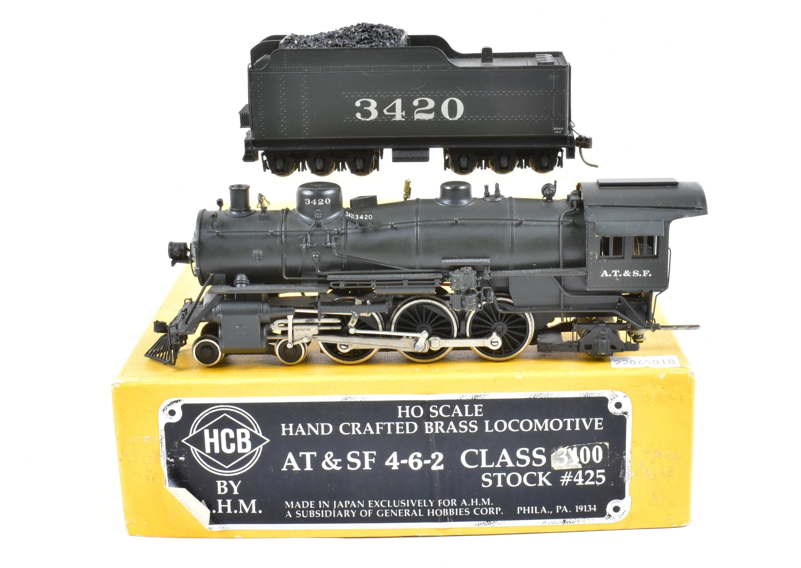 HO Scale Brass Model Train - Associated Hobby Manufacturers (AHM) HCB AT&SF - Santa Fe 3400 Class 4-6-2 Custom Painted Steam Locomotive
