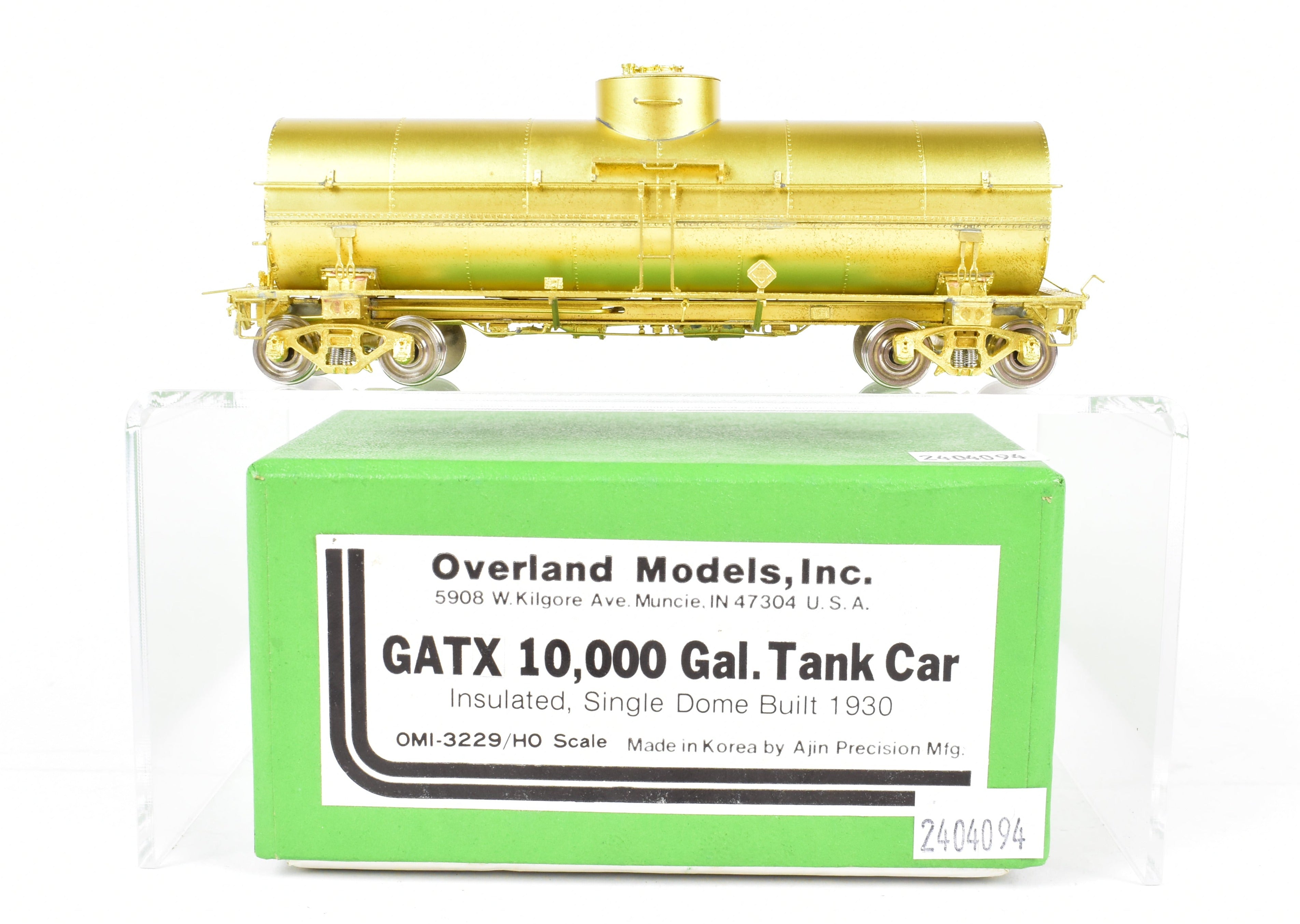HO Scale Brass Single Dome Tank Car Model by Overland Models, Inc. (OMI) for Various Roads - GATX 10,000 Gallon Capacity