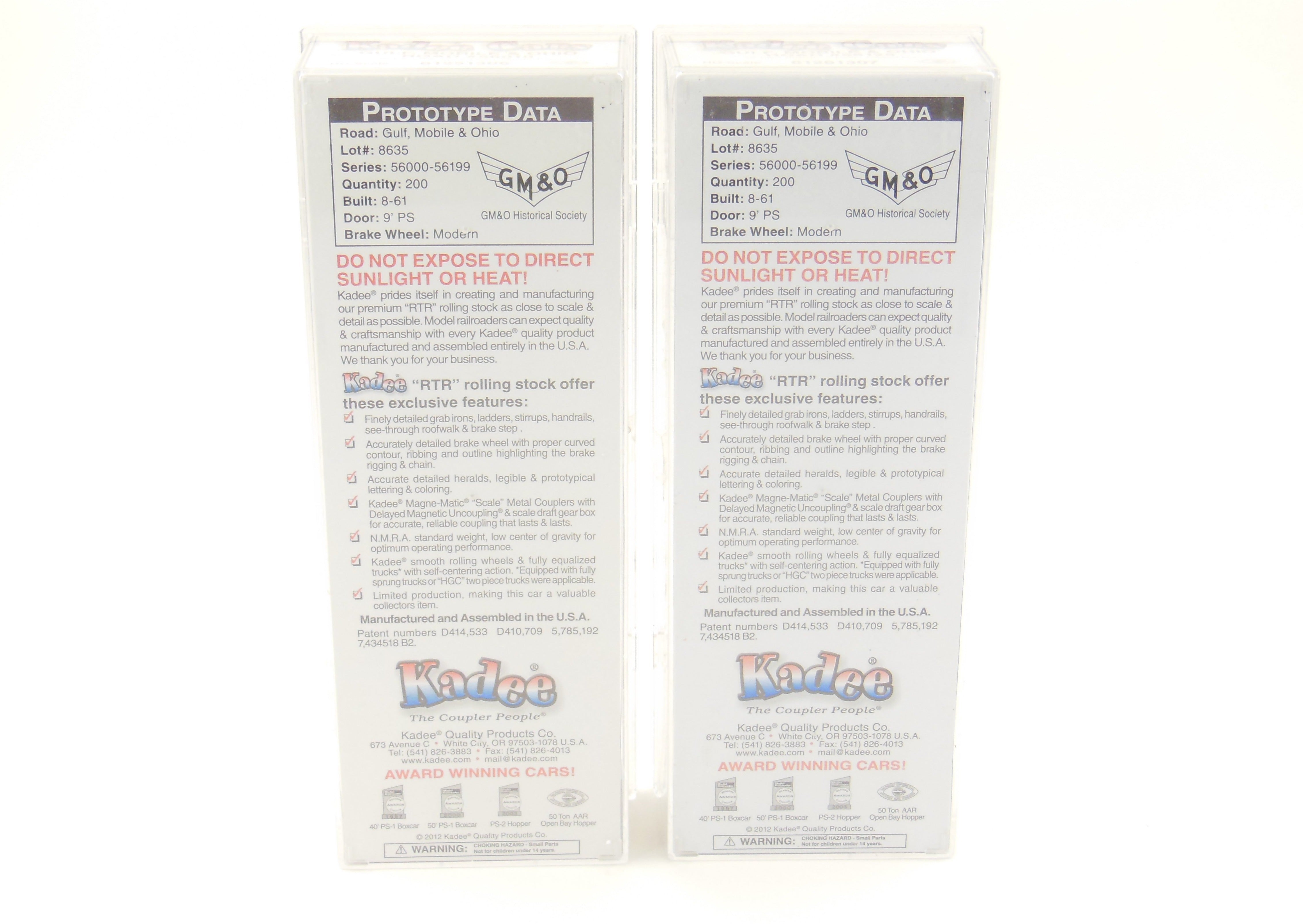 HO Scale Kadee Manufacturing GM&O - Gulf Mobile & Ohio Historical Society PS-1 50-Foot Standard Door Boxcars, Lot of 2 Sealed Brand-New Railroad Model Vehicles