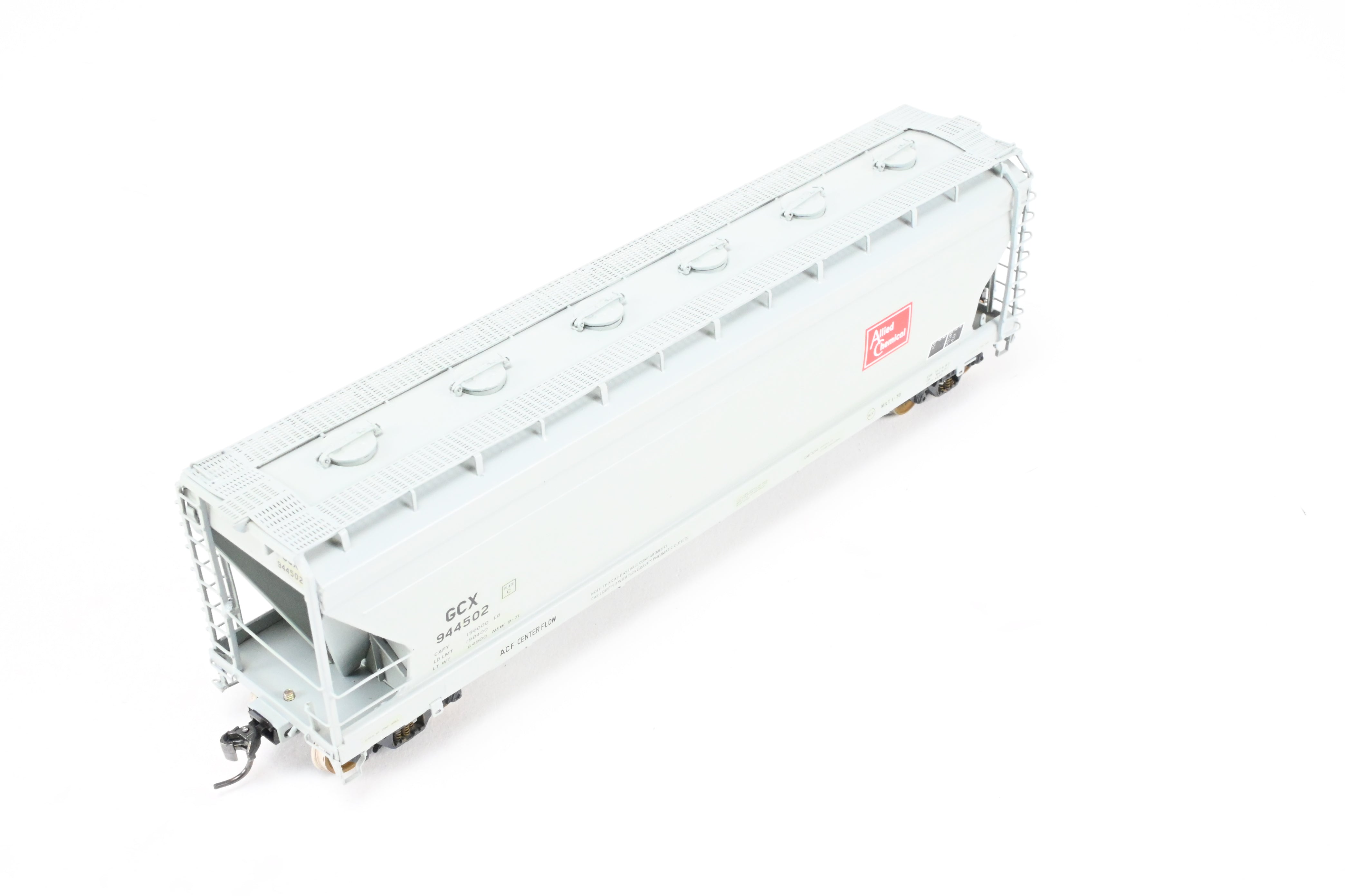 HO Scale Brass Model - Overland Models, Inc. Various Roads ACF 3 - Bay Counterflow 4650 Cubic Feet Covered Hopper Railway Model with 6 Round Hatches for CP Allied Chemical #944502