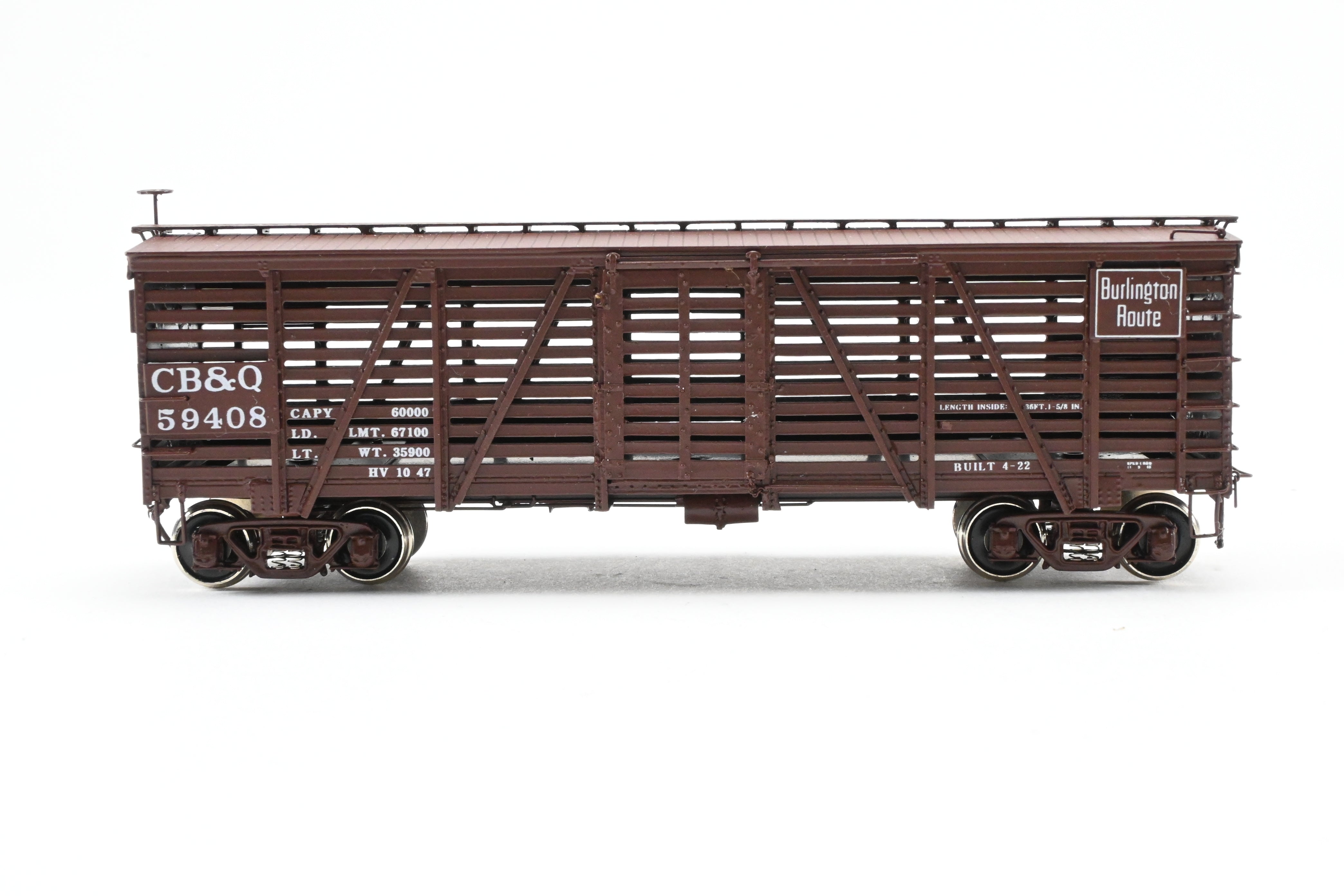 HO Scale Brass CIL - Challenger Imports CB&Q - Burlington Route Class SM-16 36-Foot Stock Car, Factory Painted, Road Number 59408