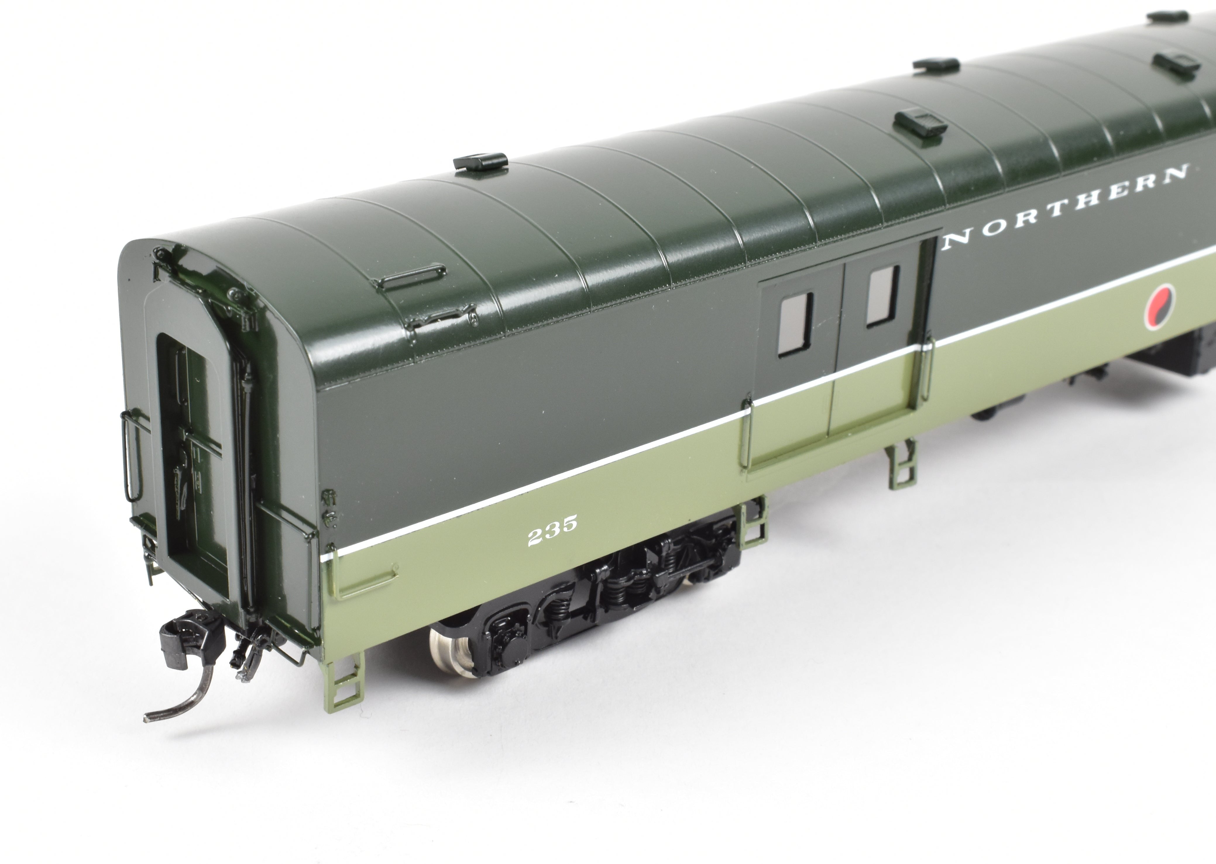 HO Scale Brass Model Railroad Baggage Car by A. W. Enterprises - Northern Pacific #203 - 239 Professionally Painted in North Coast Limited Lowey Scheme