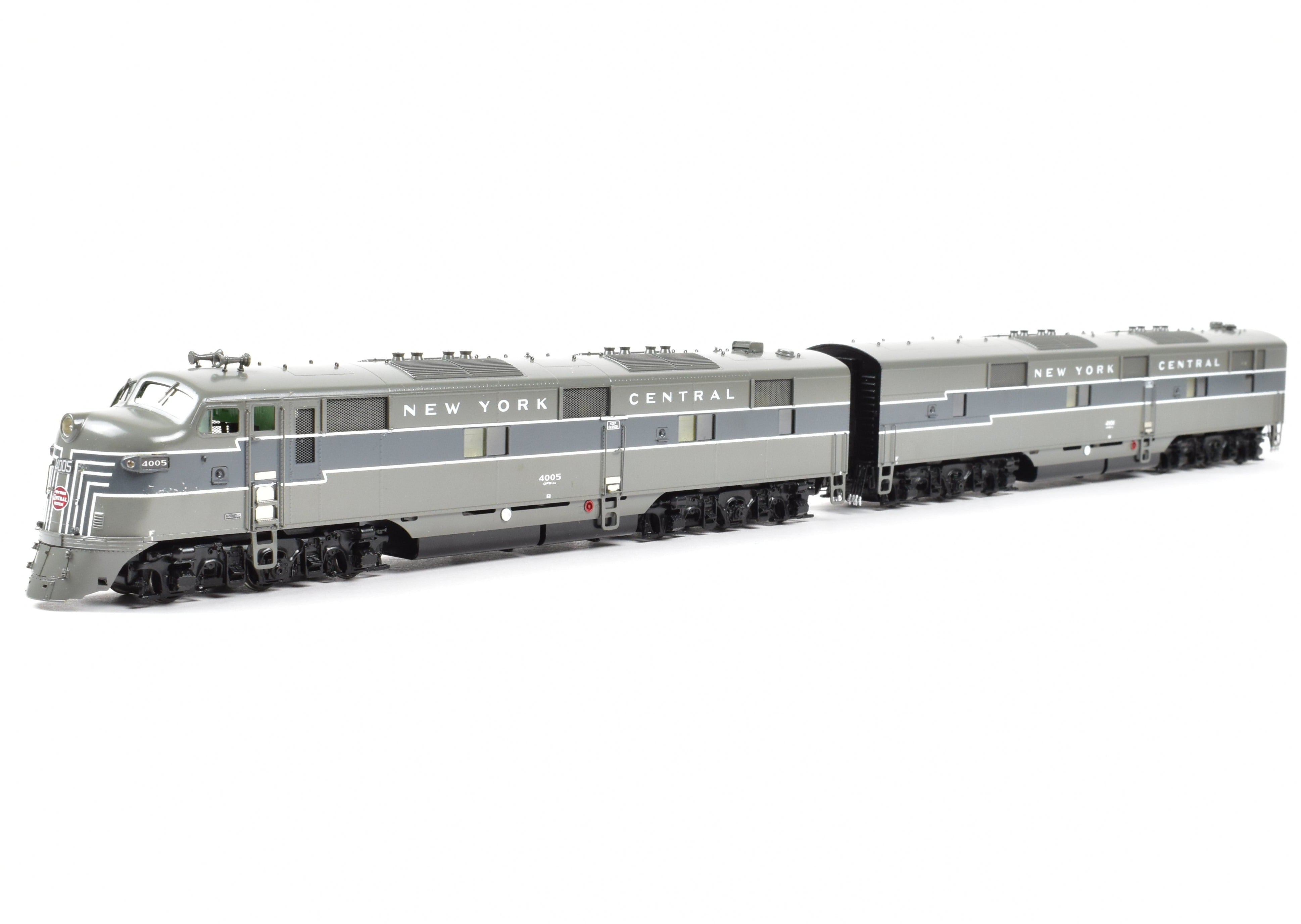 HO Scale Brass Model Train Set - New York Central EMD E7A/E7B Set FP Nos. 4005/4101 with Reverse Lightning Stripe by Challenger Imports NYC
