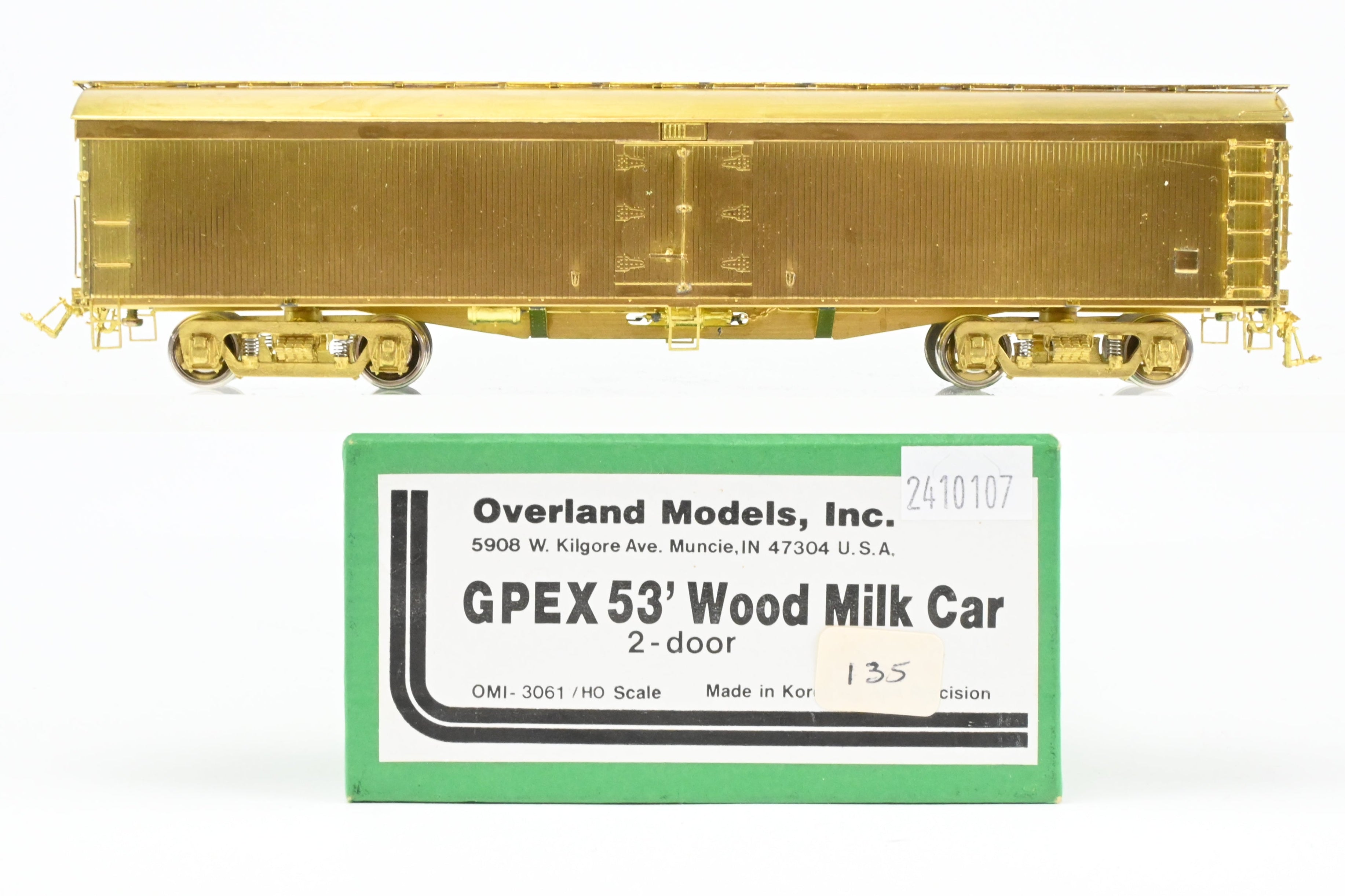 HO Brass OMI - Overland Models 53' GPEX 2-Door Wood Milk Car, Like New