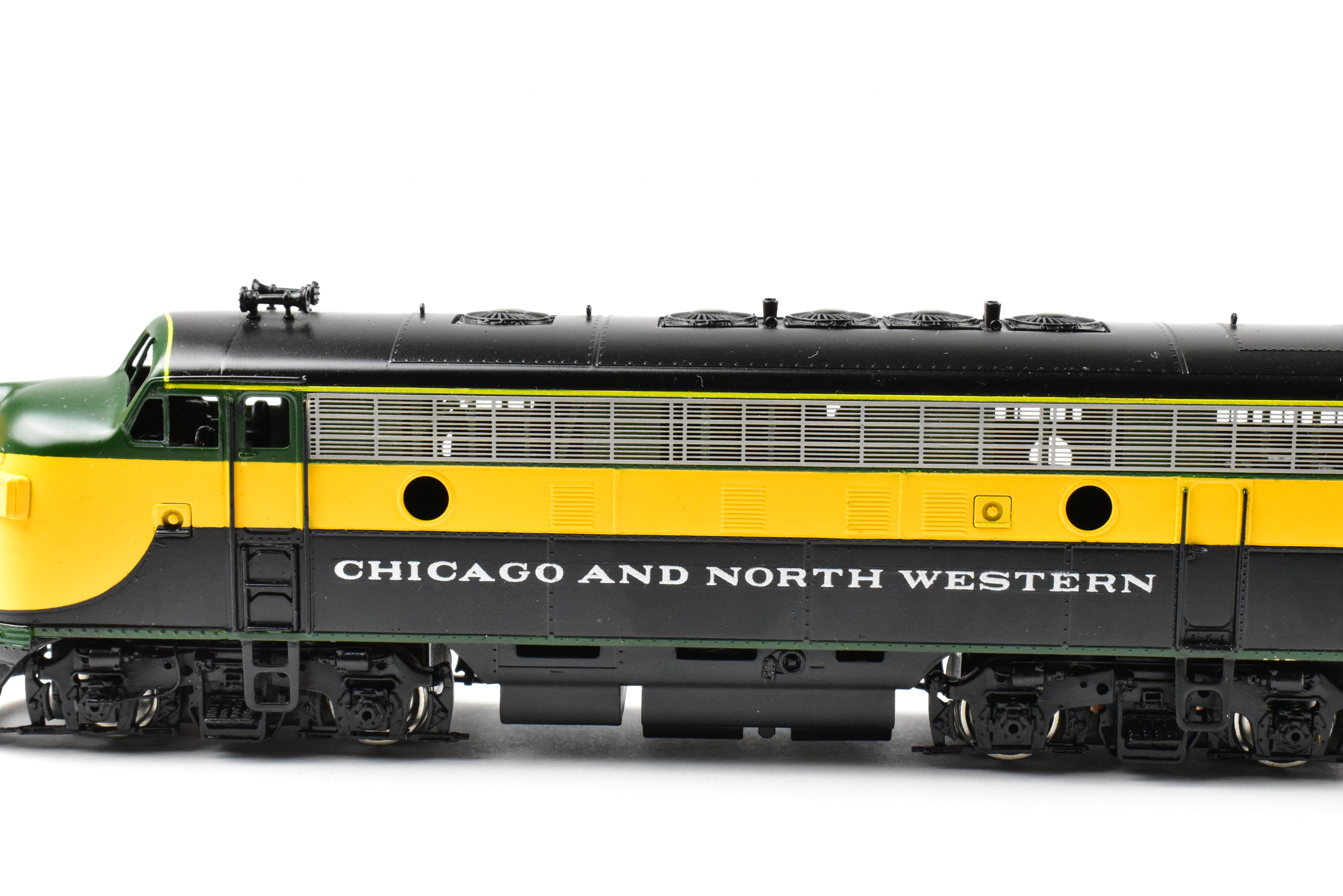 High - Quality HO Scale Brass Model Train Set - Chicago and Northwestern EMD F7A/F7B/F7A Phase I 1500 HP 3 - Unit Set in Freight Scheme by Oriental Limited