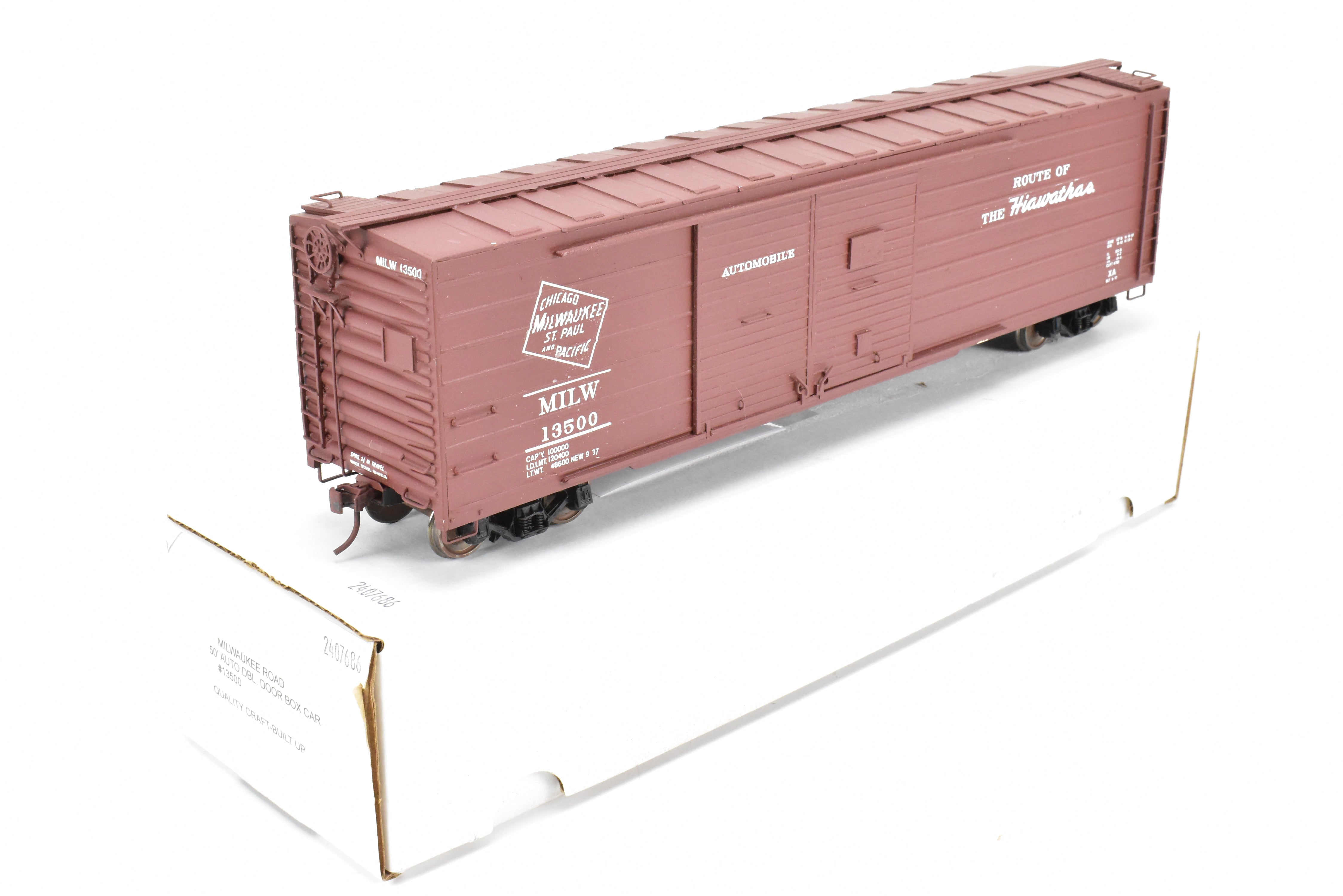 O Scale Model Train Resin Rails Unlimited MILW - Milwaukee Road 50-Foot Double Door Boxcar, Custom-Built and Professionally Painted, Numbered 13500
