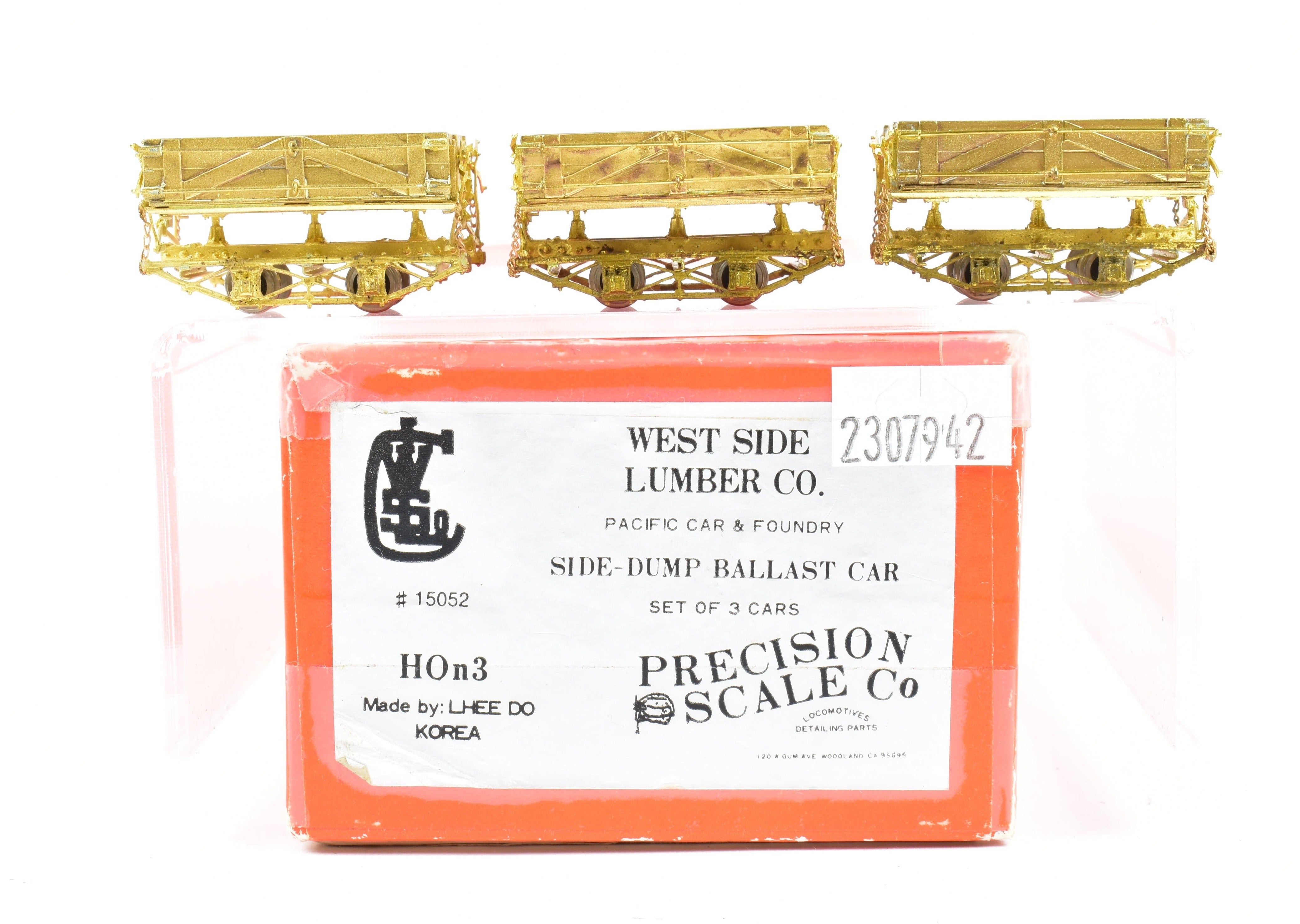 HOn3 Brass Precision Scale Co. Westside Lumber Co. PC&F Side Dump Ballast Car Set of 3