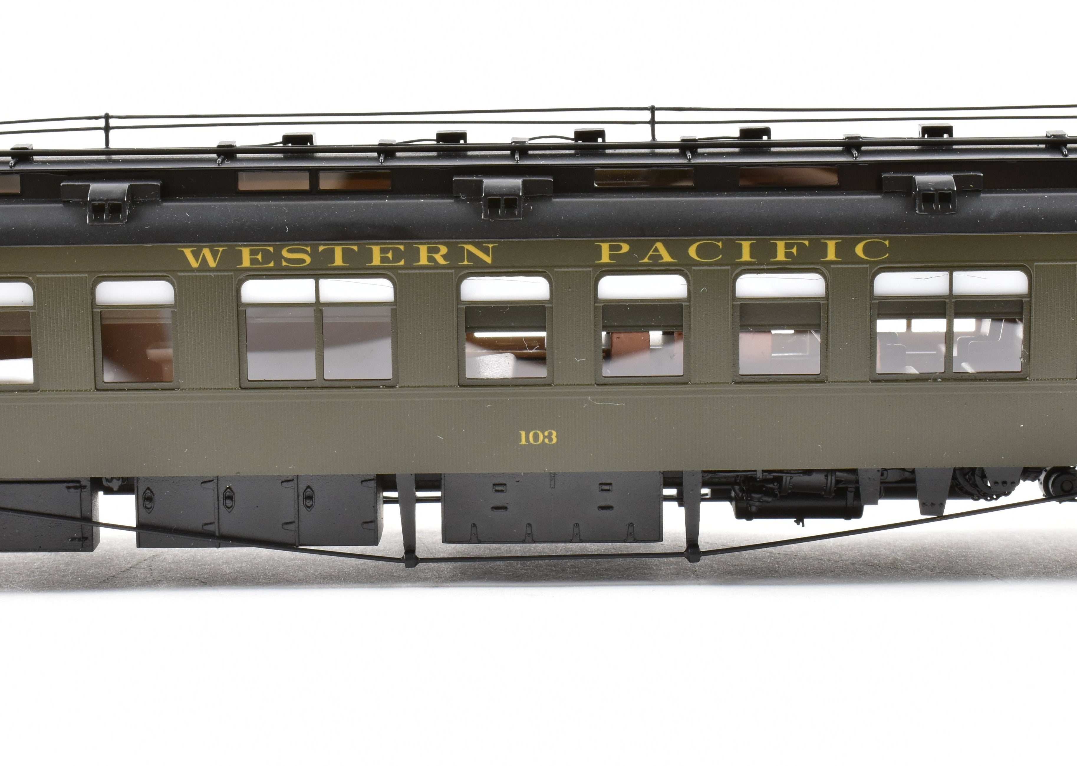 High - Quality HO Scale New Brass Model of North Bank Line Western Pacific Business Car #103 in Pullman Green