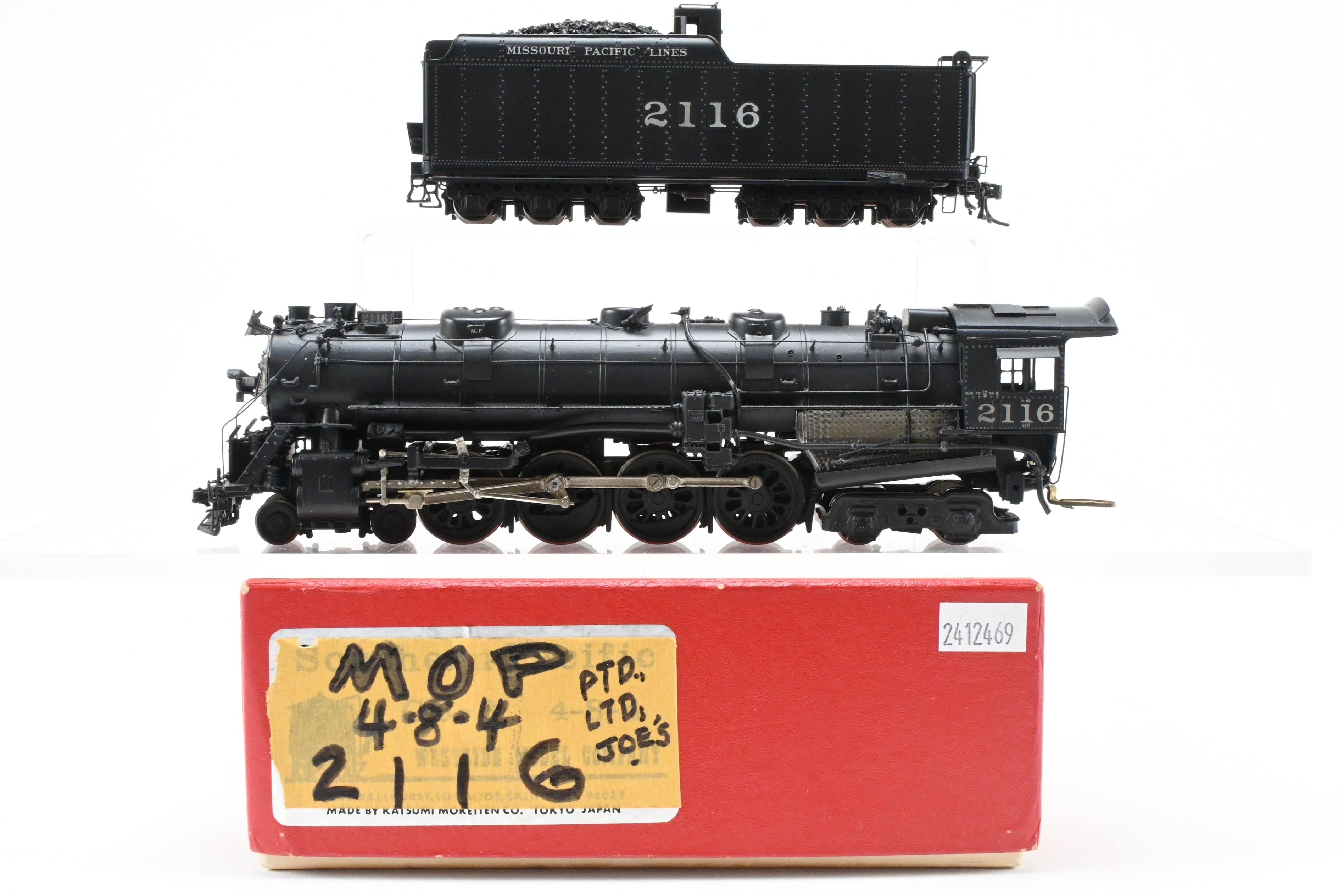 HO Scale Custom-Built Brass Model Train: Missouri Pacific 2100 Series 4-8-4 Locomotive, Custom Painted as No. 2116, One-of-a-Kind Creation by Joe G. Collias