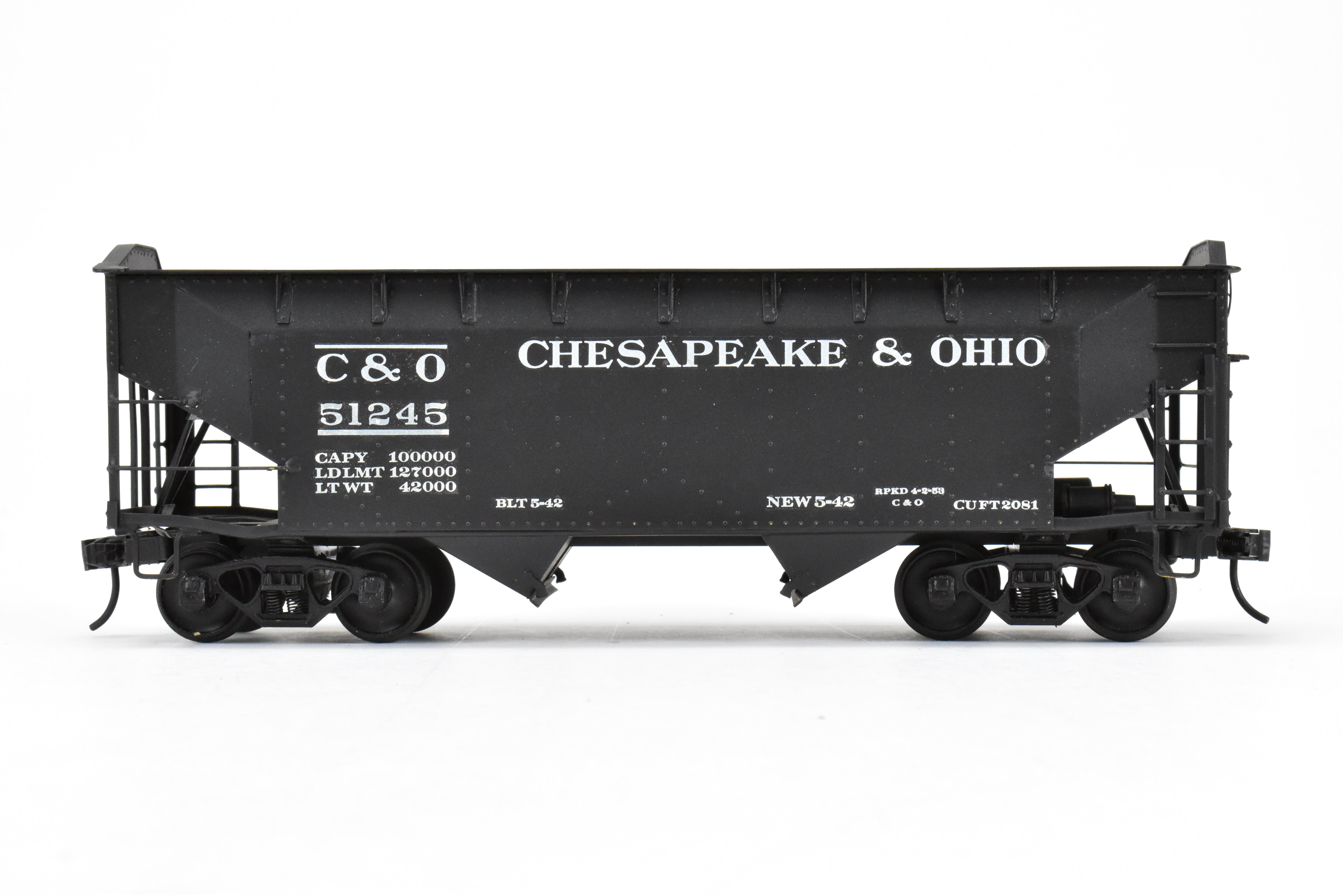 O Scale US Hobbies Brass C&O Offset Side Twin Hopper, Peaked Ends, CP No. 51245
