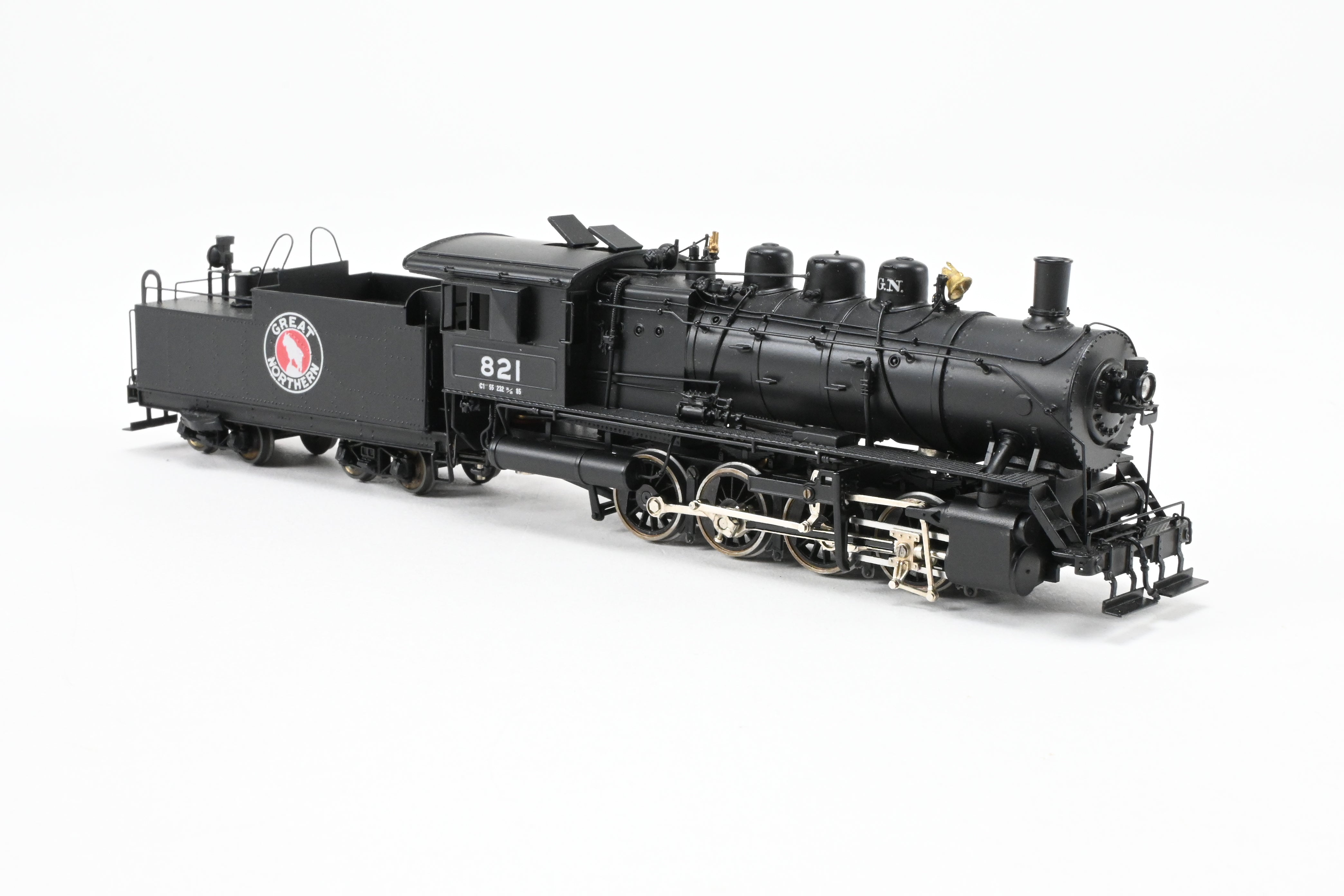 HO Scale Brass Model Train - PFM - Tenshodo Great Northern C - 1 0 - 8 - 0 Switcher Factory Painted Locomotive #821 with TPE Suspension from 1985 Production Run
