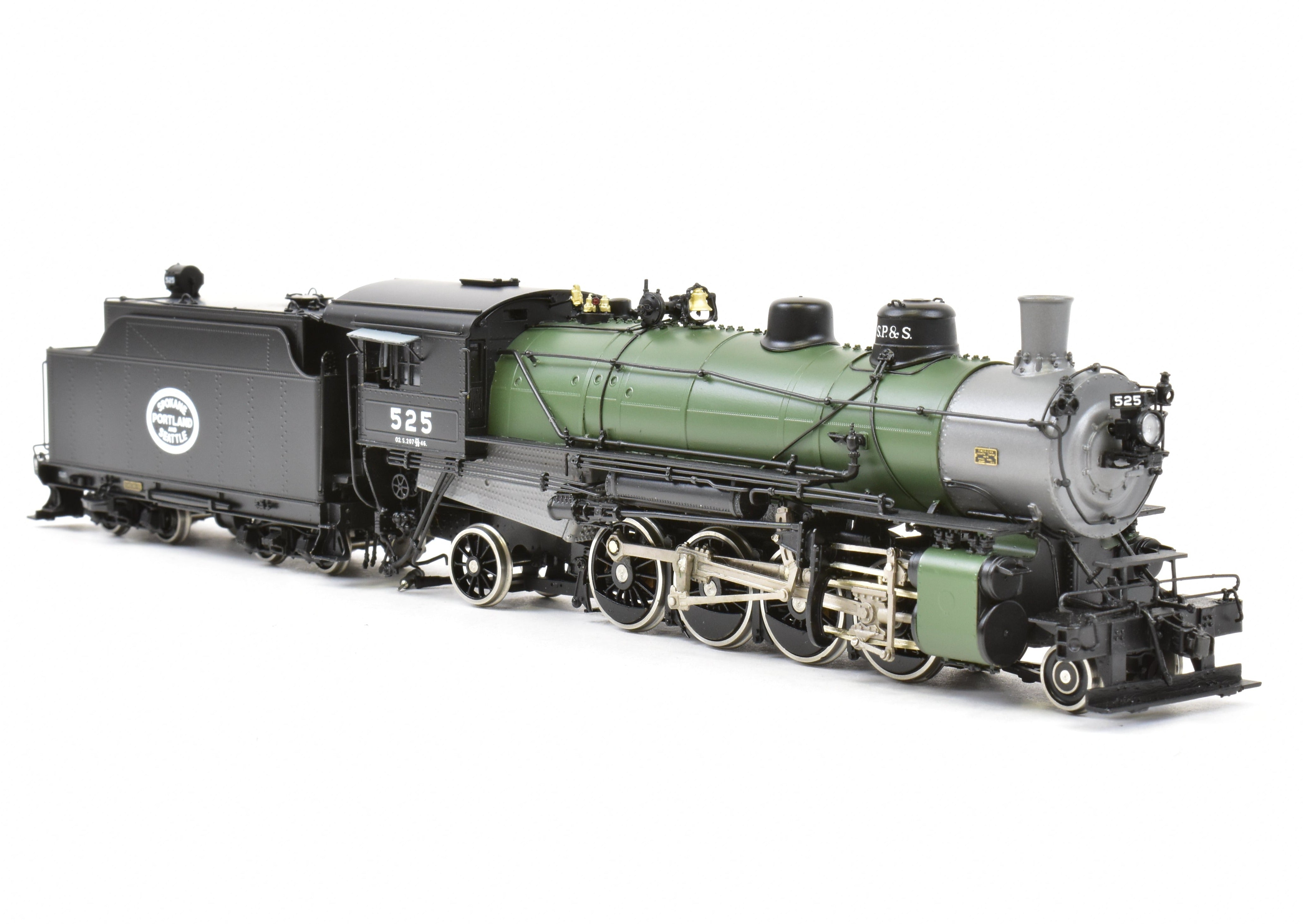 HO Scale Brass Model Train - W&R Enterprises SP&S - Spokane, Portland & Seattle Railway Class O - 2 2 - 8 - 2 FP Glacier Scheme Locomotive No. 525