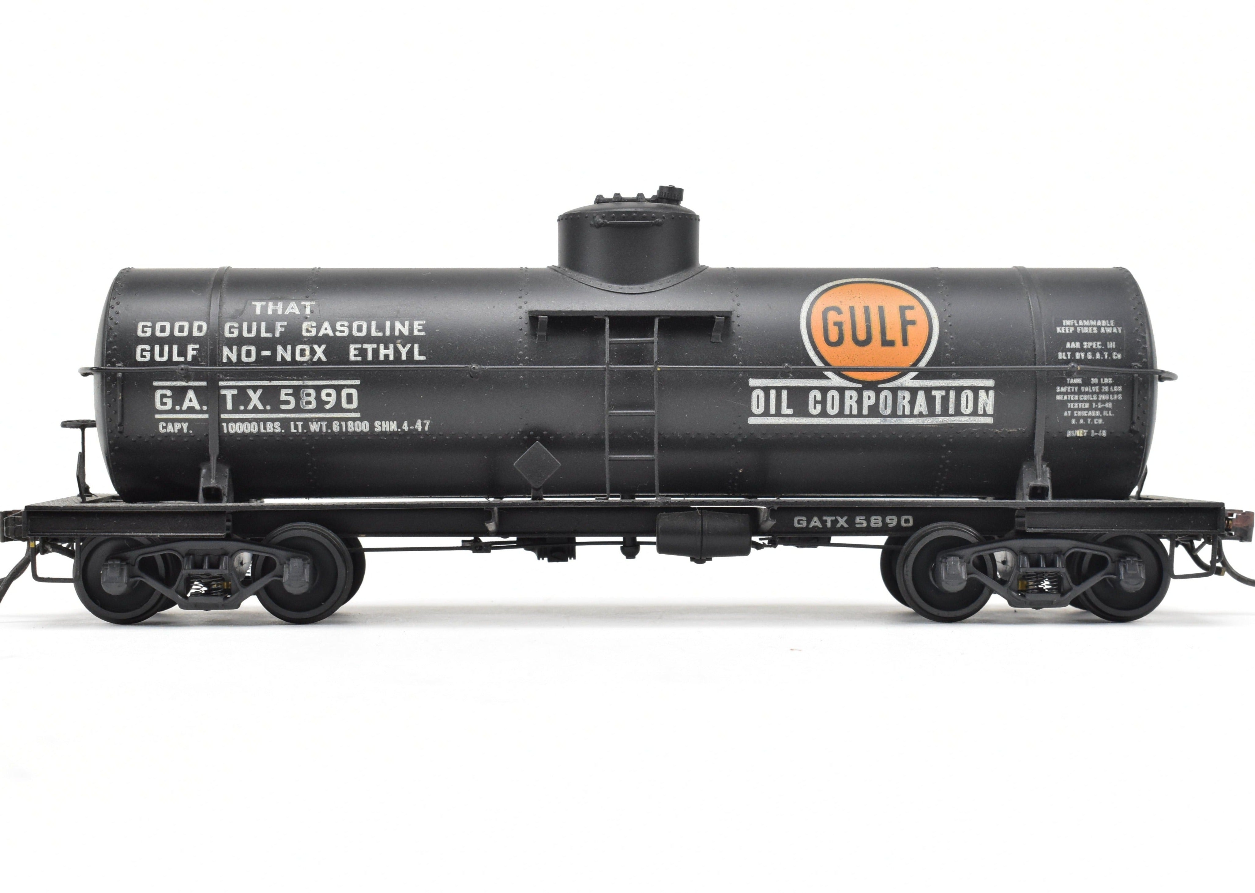 O Scale Model Train - Brass U.S. Hobbies GATX General American 8,000 Gallon Single - Dome Tank Car for Canadian Pacific (CP), Custom - Painted Gulf Oil Corporation Style (GATX 5890), Without Original Box