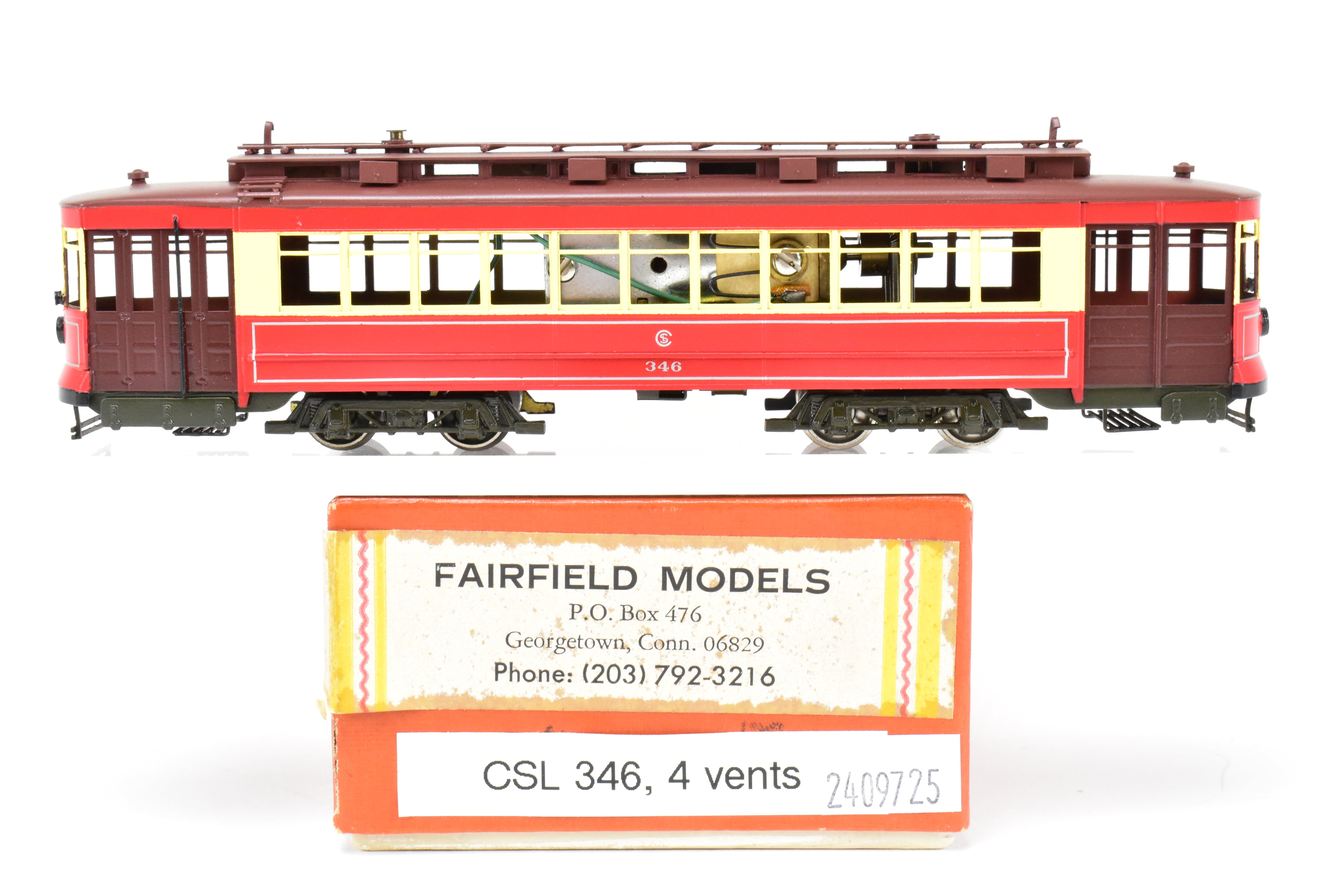 HO Scale Brass Chicago Surface Lines Big Brill Car Model - Fairfield Models 346 CSL, Custom Painted with 4 Vents, Road Number 346